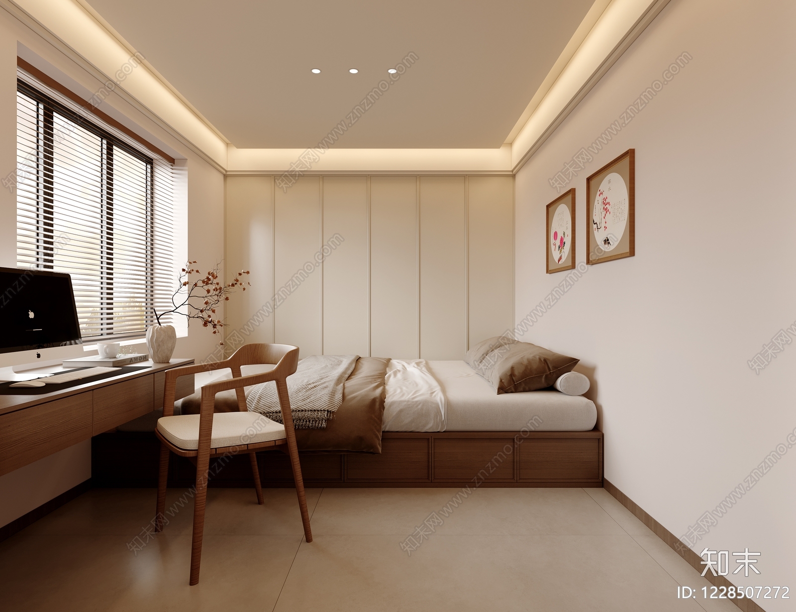 新中式榻榻米卧室3D模型下载【ID:1228507272】