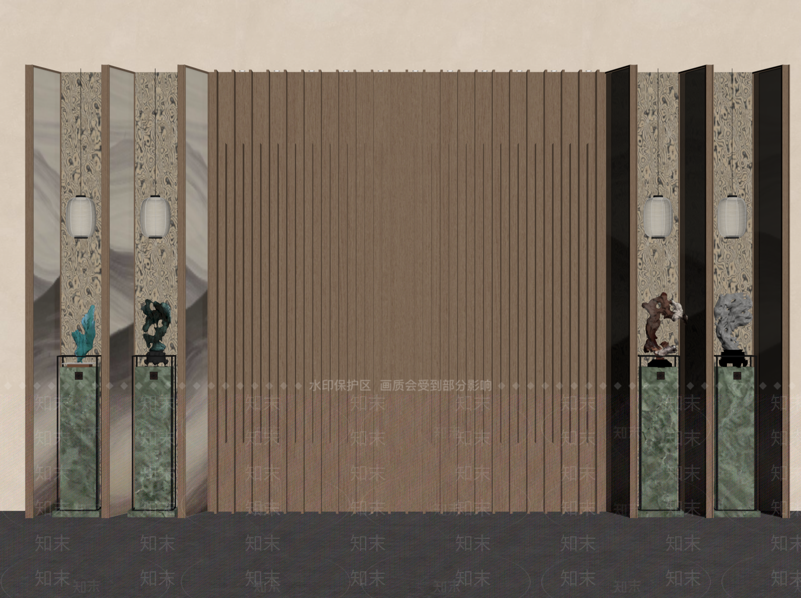 新中式背景墙SU模型下载【ID:1228508868】
