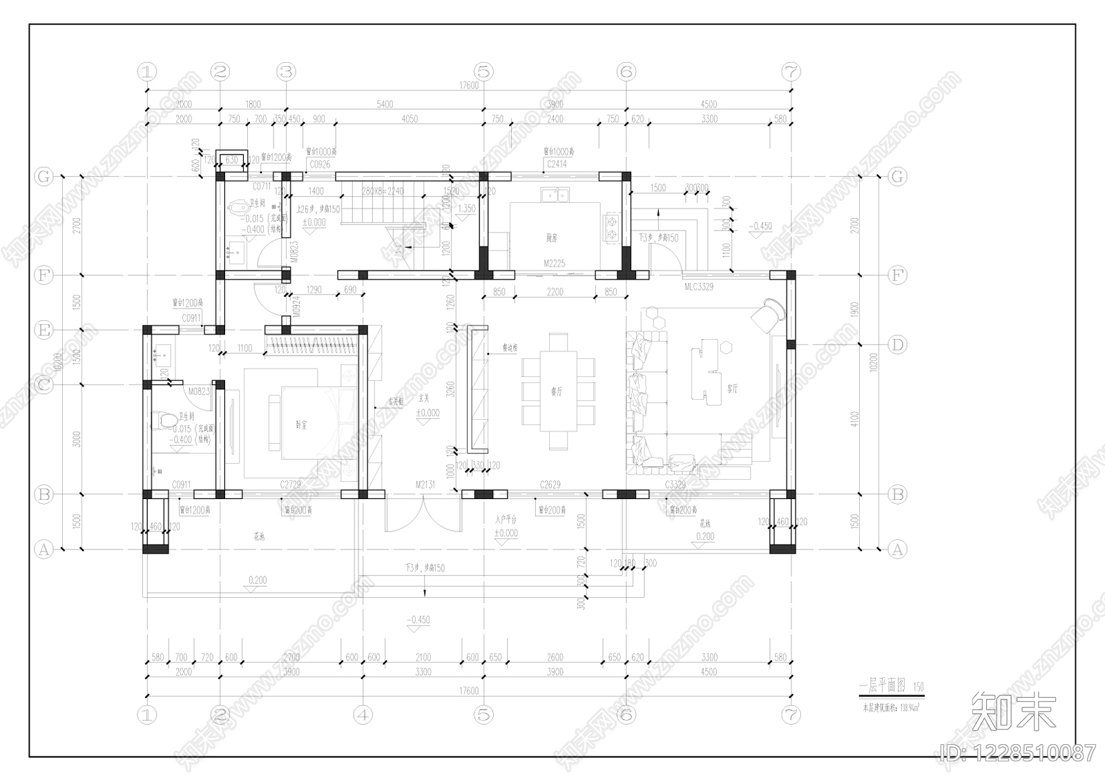 别墅建筑cad施工图下载【ID:1228510087】