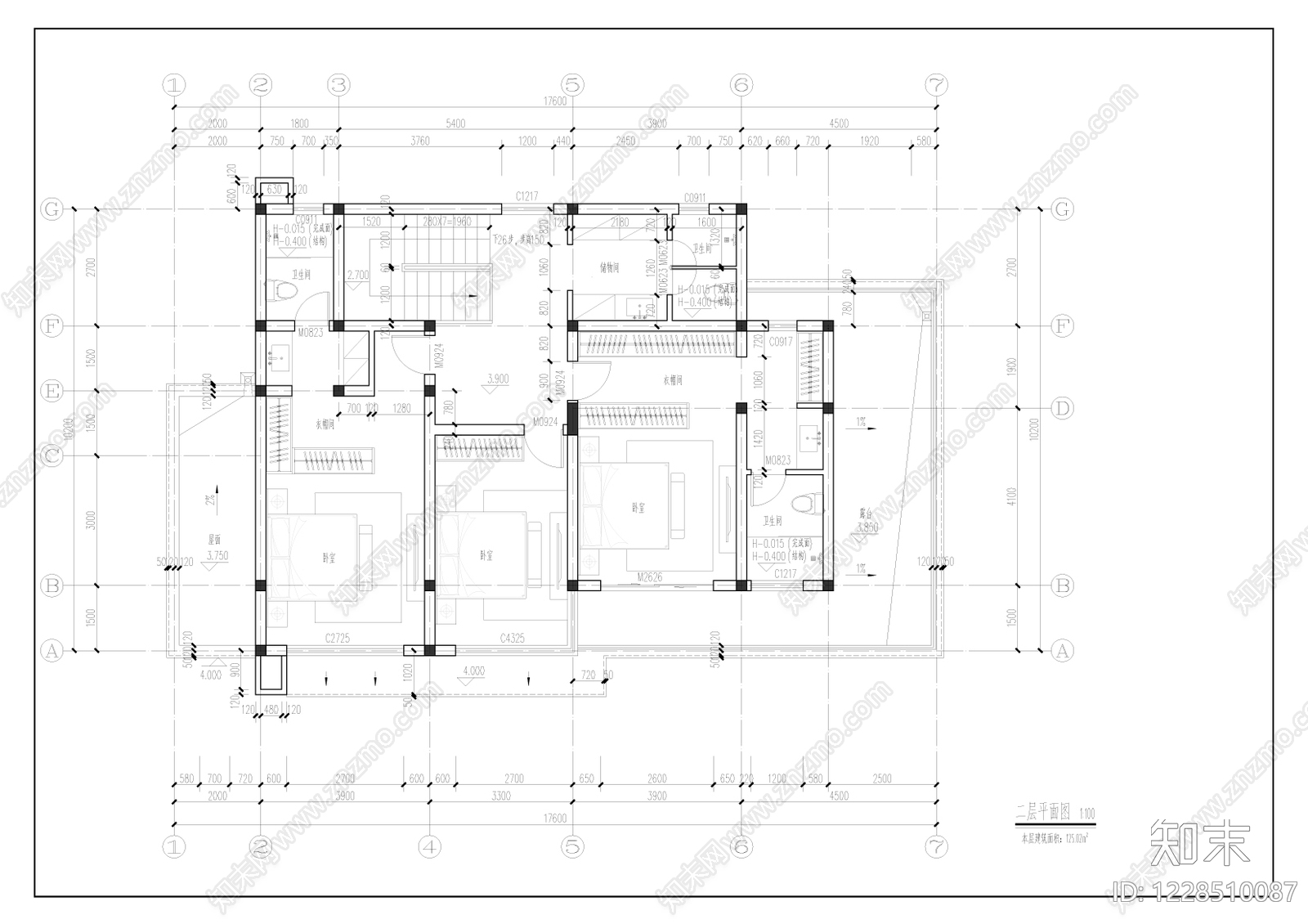 别墅建筑cad施工图下载【ID:1228510087】