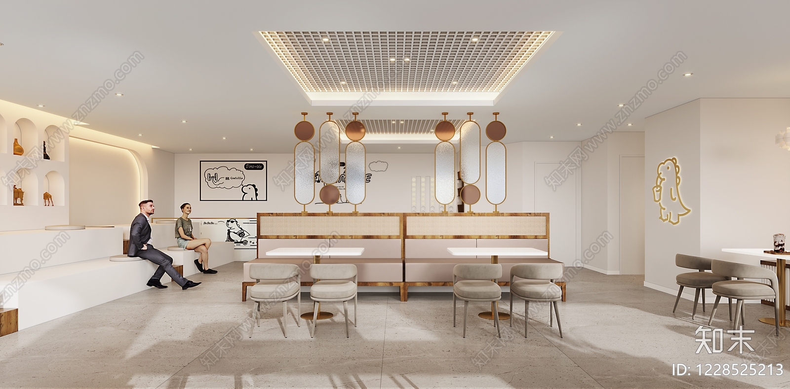 奶油风奶茶店3D模型下载【ID:1228525213】
