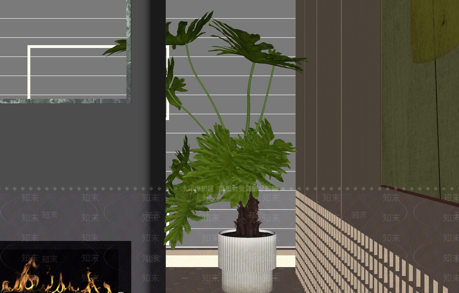 现代简约盆栽SU模型下载【ID:1228527628】