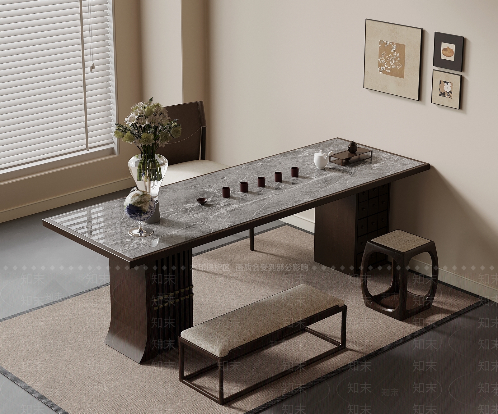 新中式茶桌椅3D模型下载【ID:1228530287】