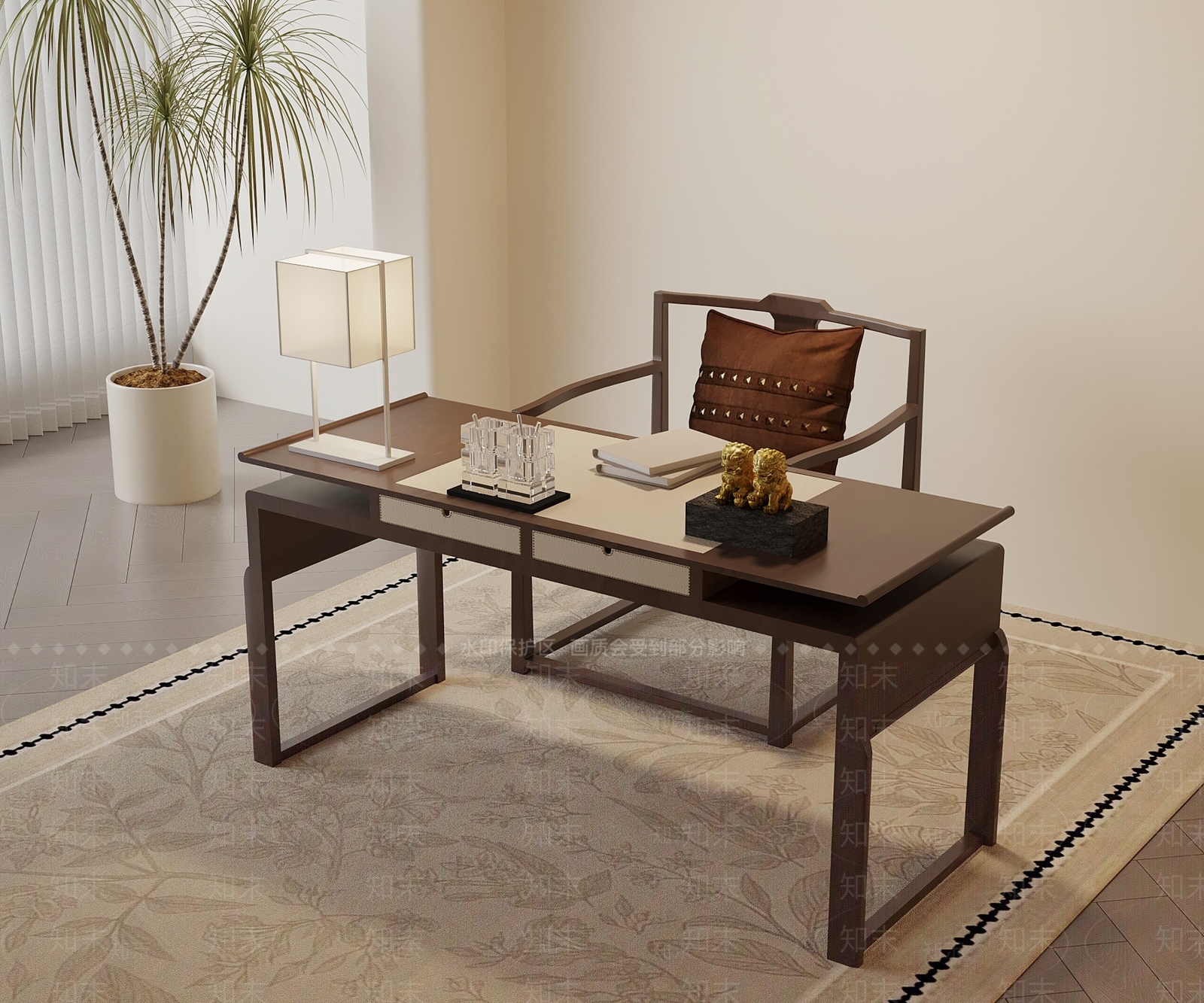 新中式书桌3D模型下载【ID:1228530562】