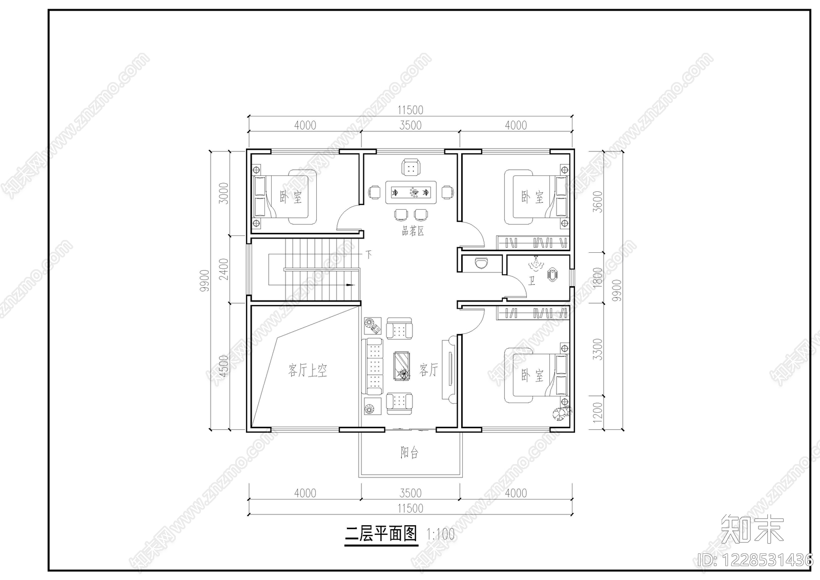 别墅建筑cad施工图下载【ID:1228531436】