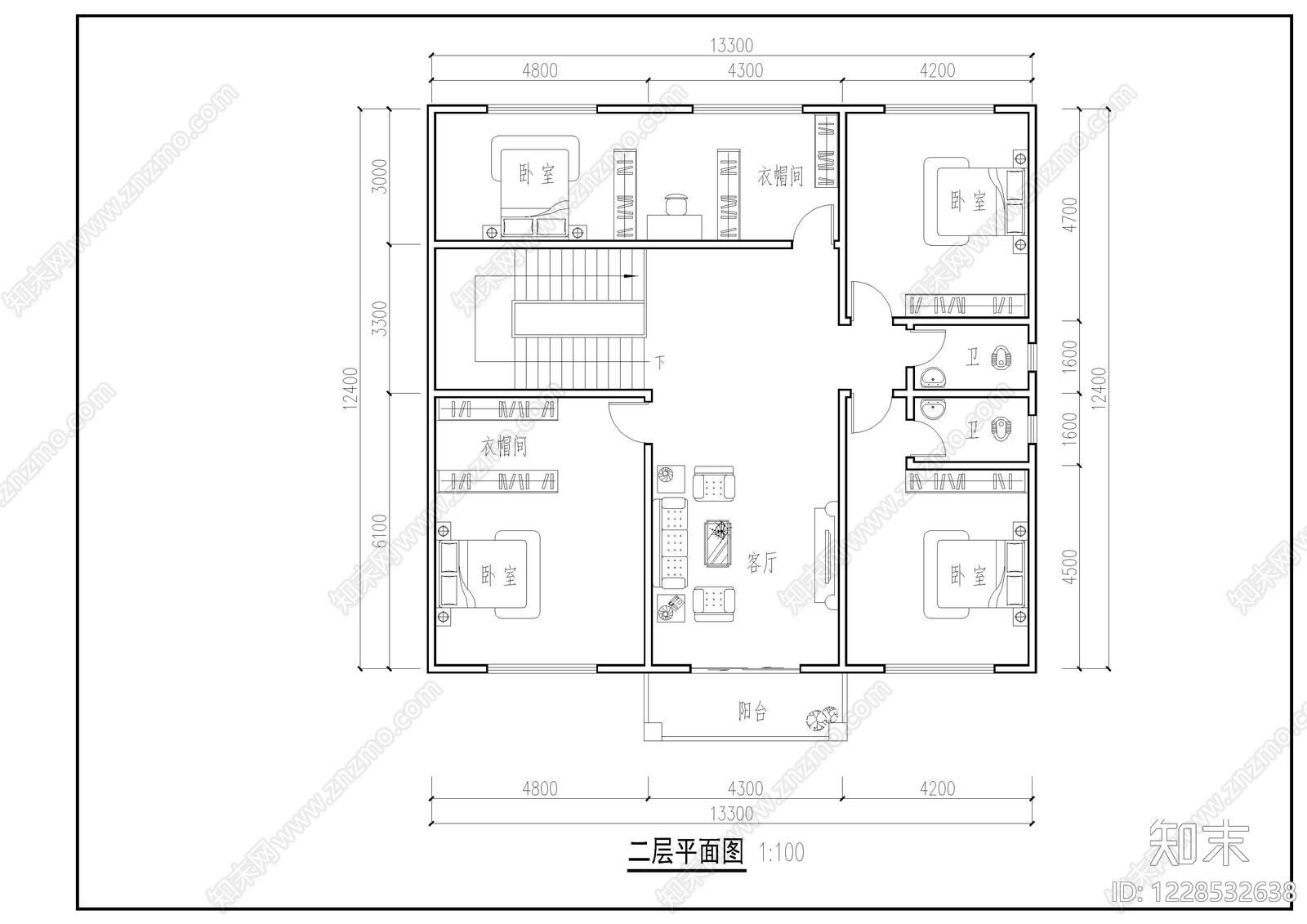 别墅建筑cad施工图下载【ID:1228532638】