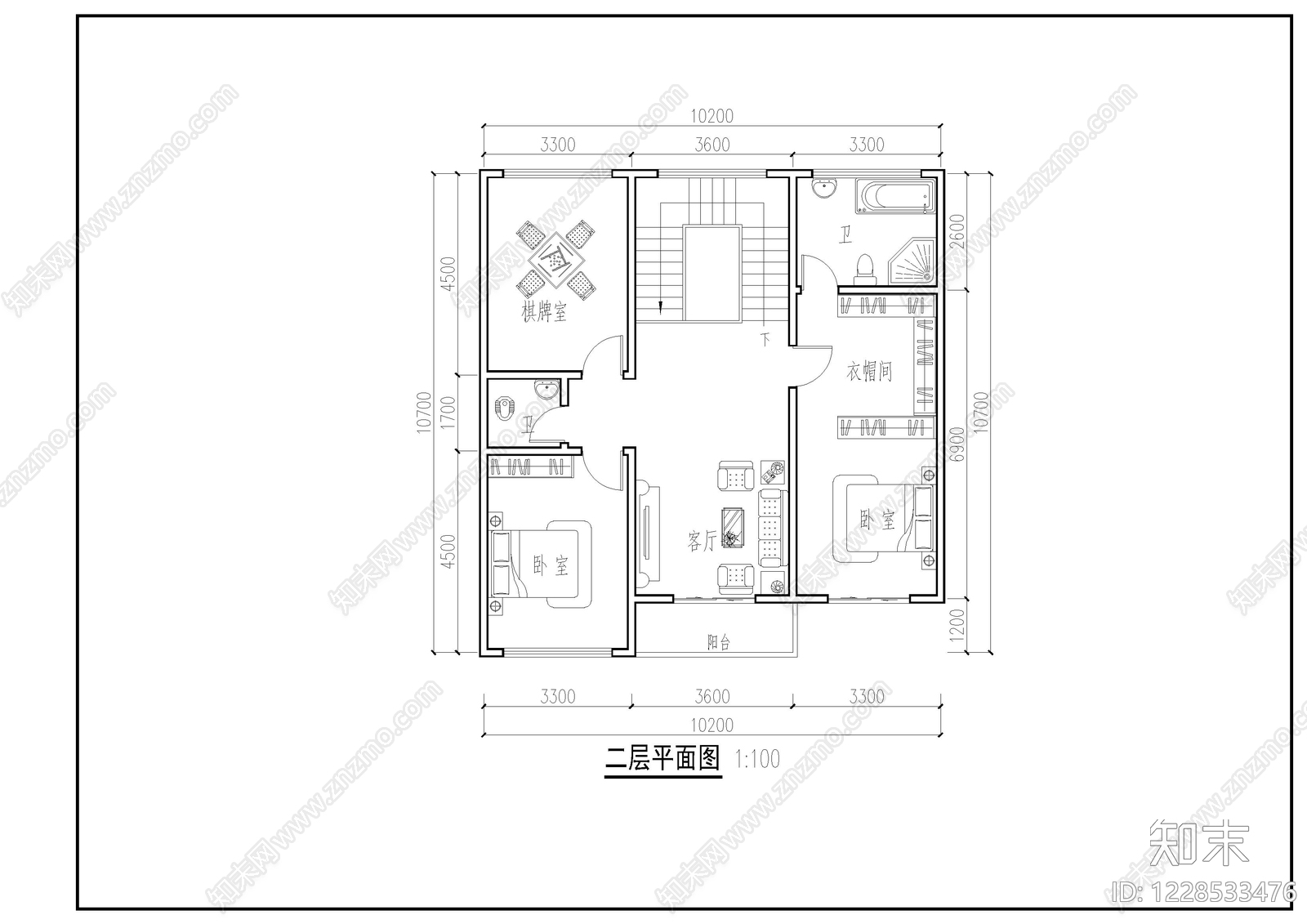 别墅建筑cad施工图下载【ID:1228533476】