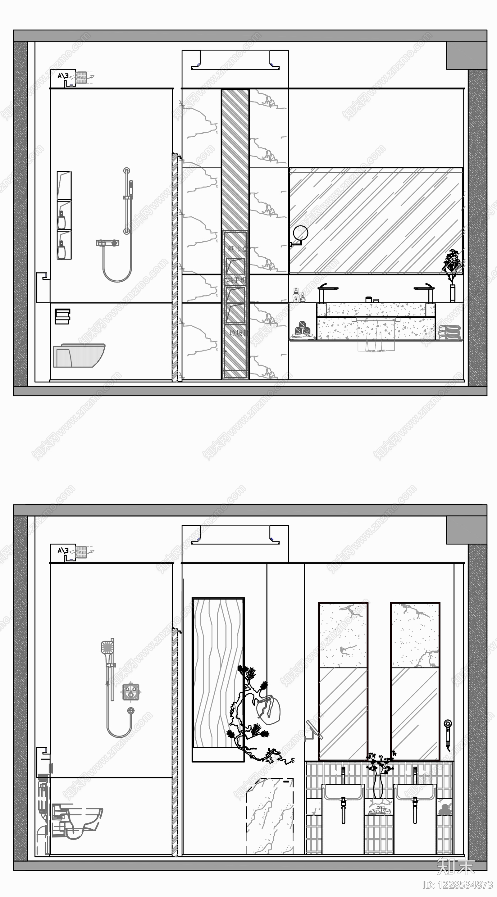 卫生间cad施工图下载【ID:1228534873】