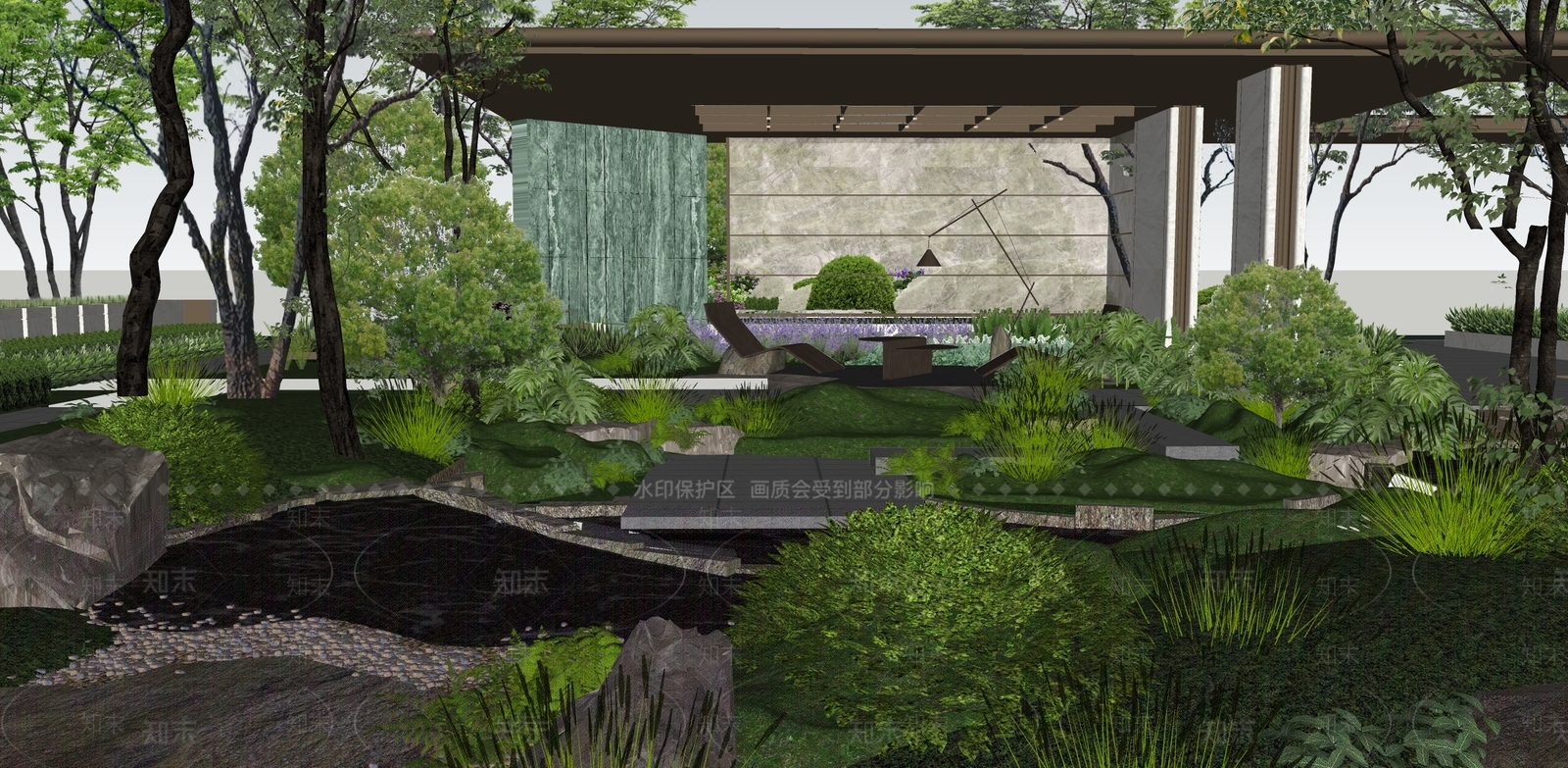 新中式景观小区景观SU模型下载【ID:1228546060】