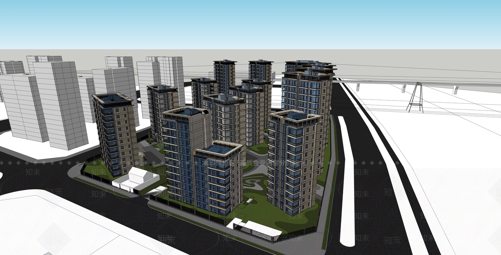 新中式小区建筑SU模型下载【ID:1228556725】