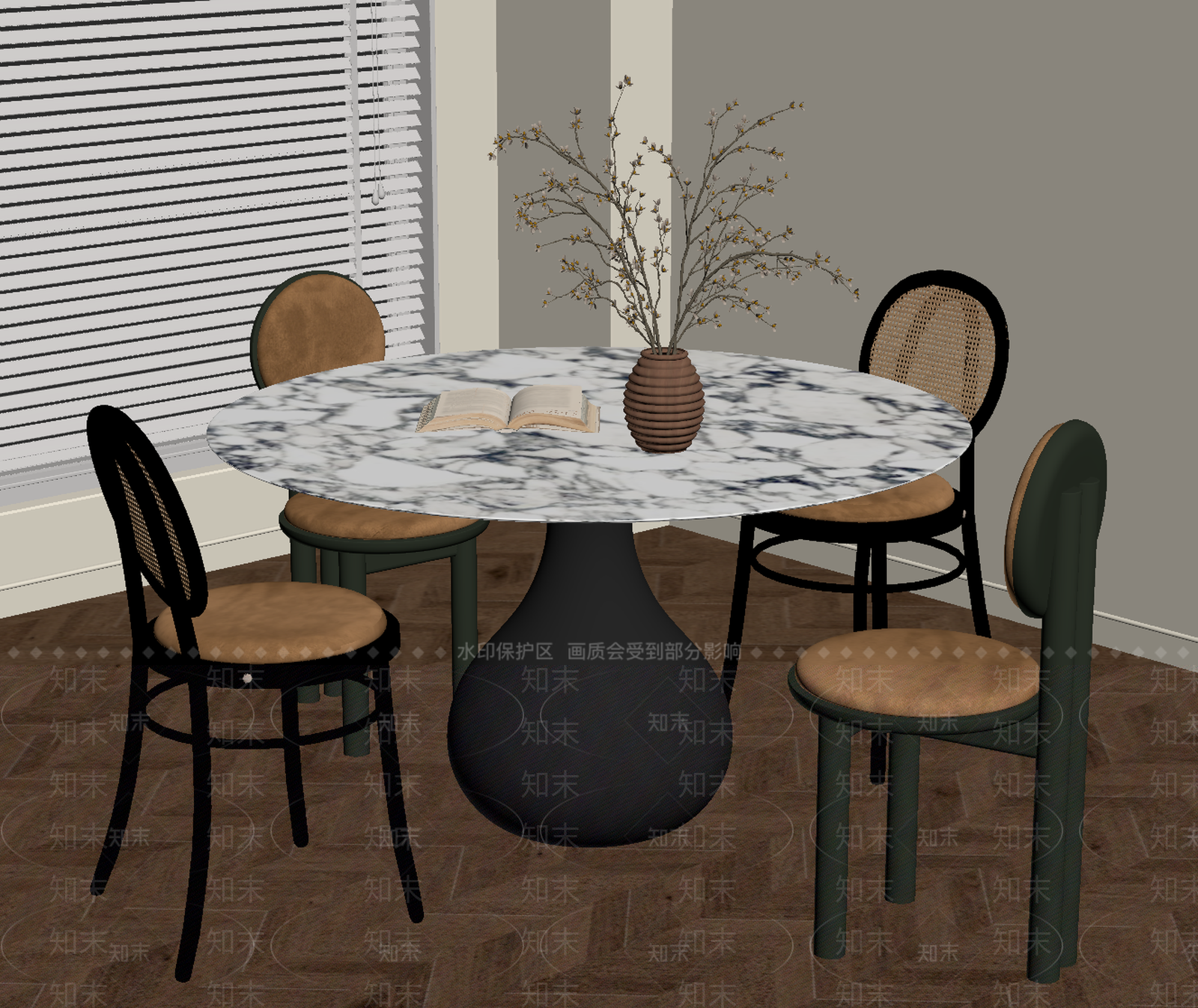 中古风餐桌椅SU模型下载【ID:1228568648】