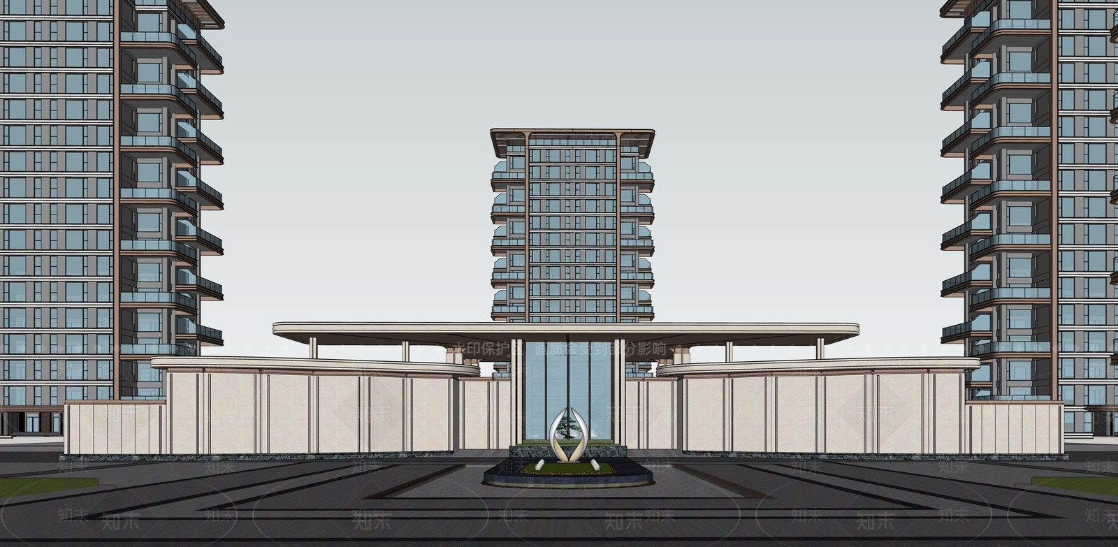 新中式景观小区建筑SU模型下载【ID:1228569260】