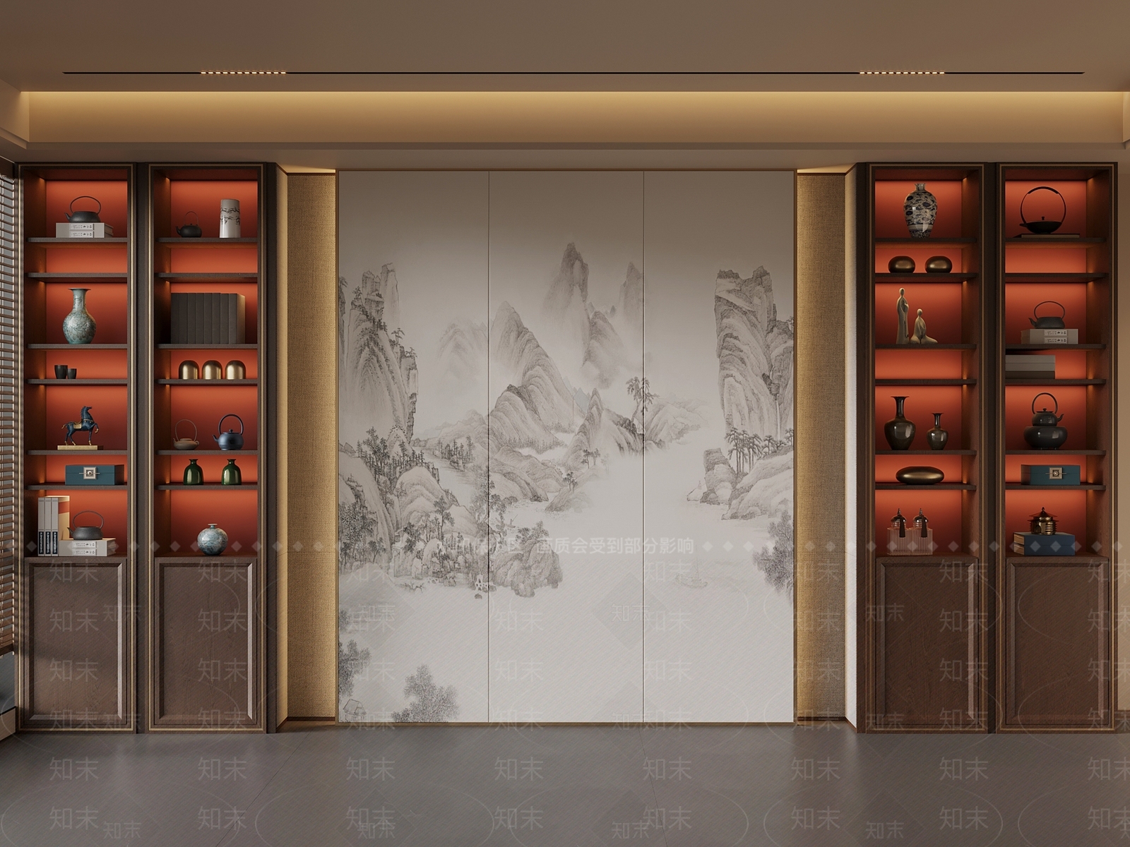 新中式电视背景墙3D模型下载【ID:1228591904】