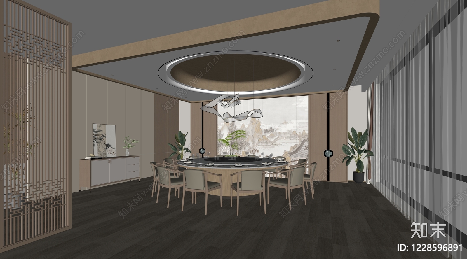 新中式包厢SU模型下载【ID:1228596891】