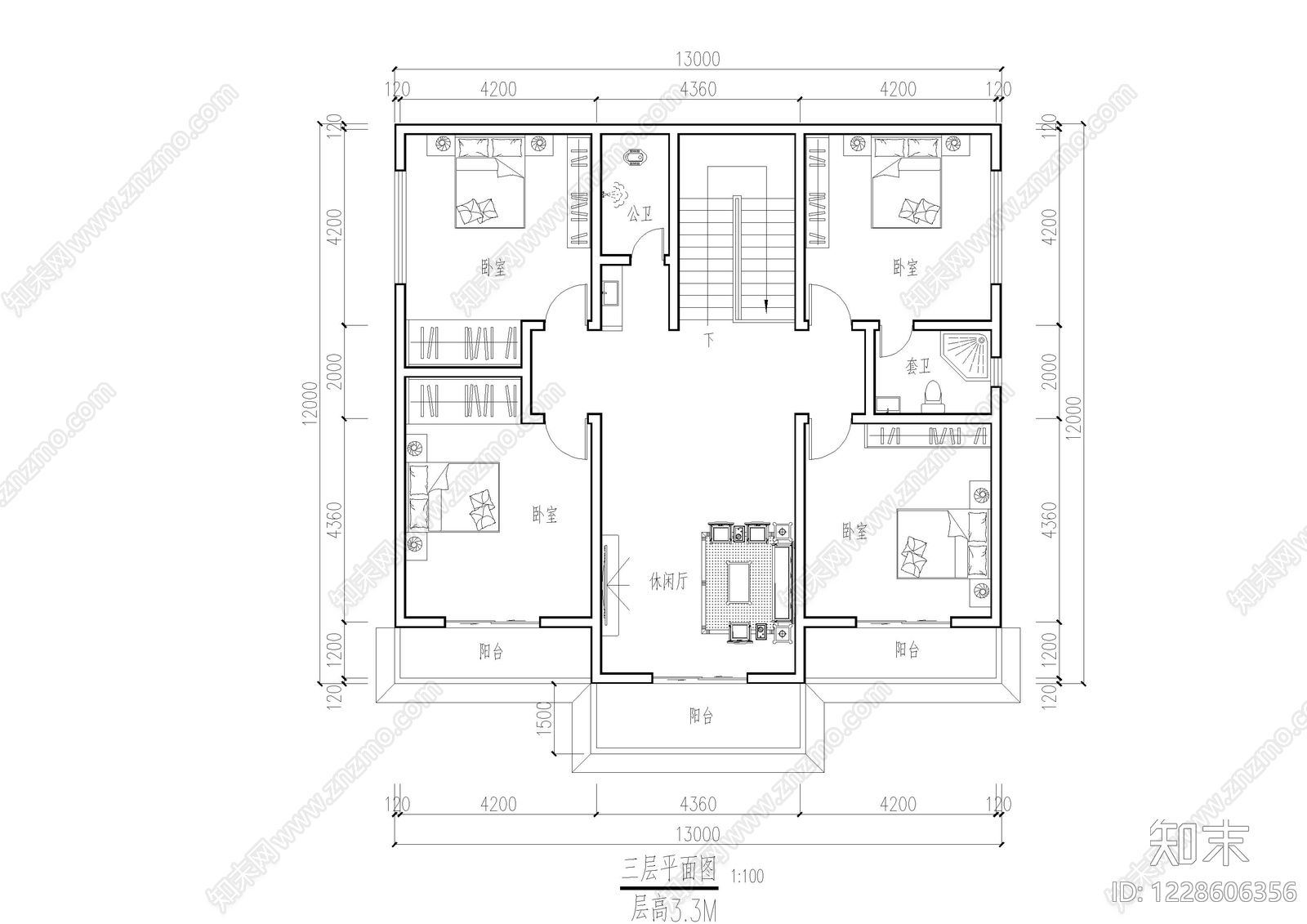 别墅建筑cad施工图下载【ID:1228606356】