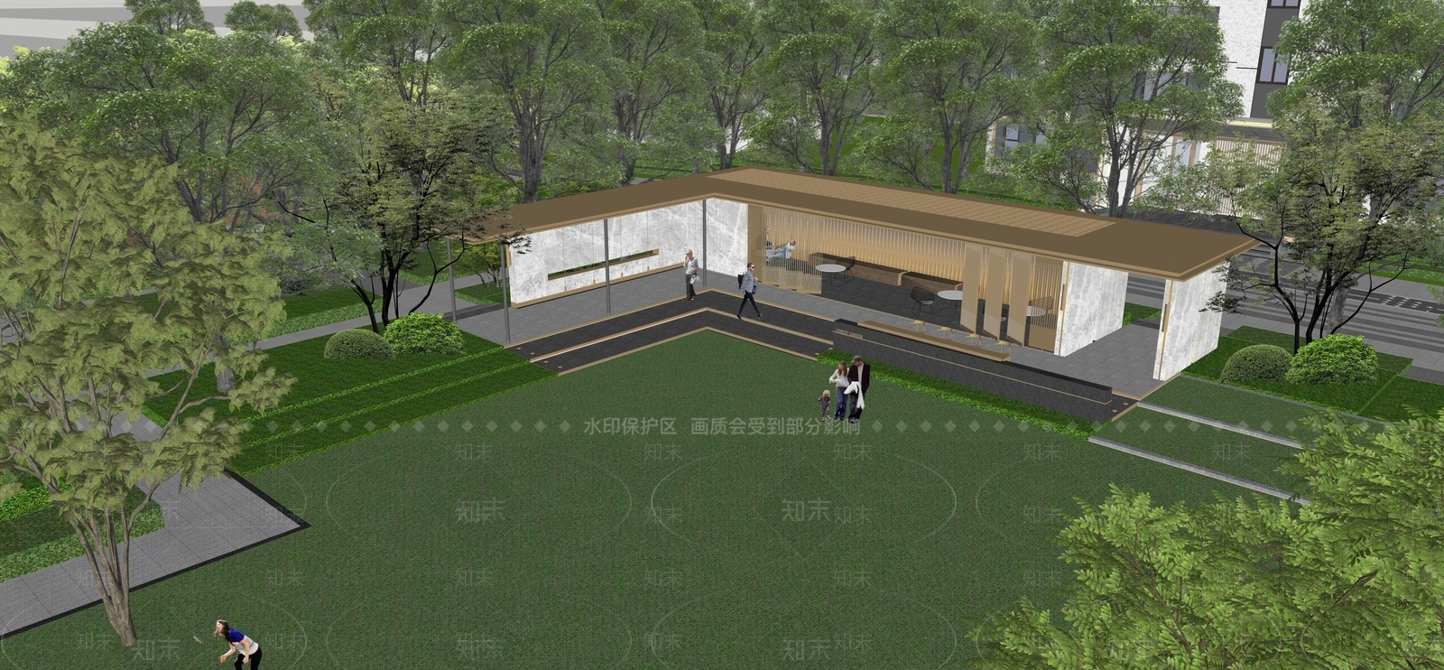 现代主义小区景观SU模型下载【ID:1228630159】