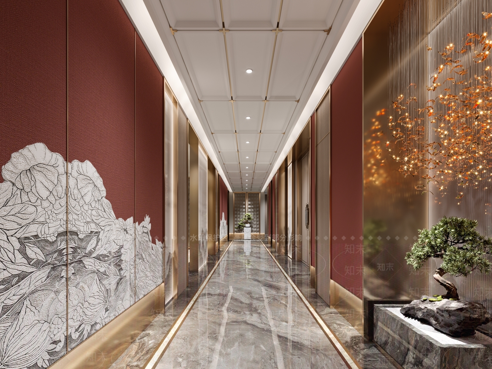 新中式酒店走廊3D模型下载【ID:1228634289】