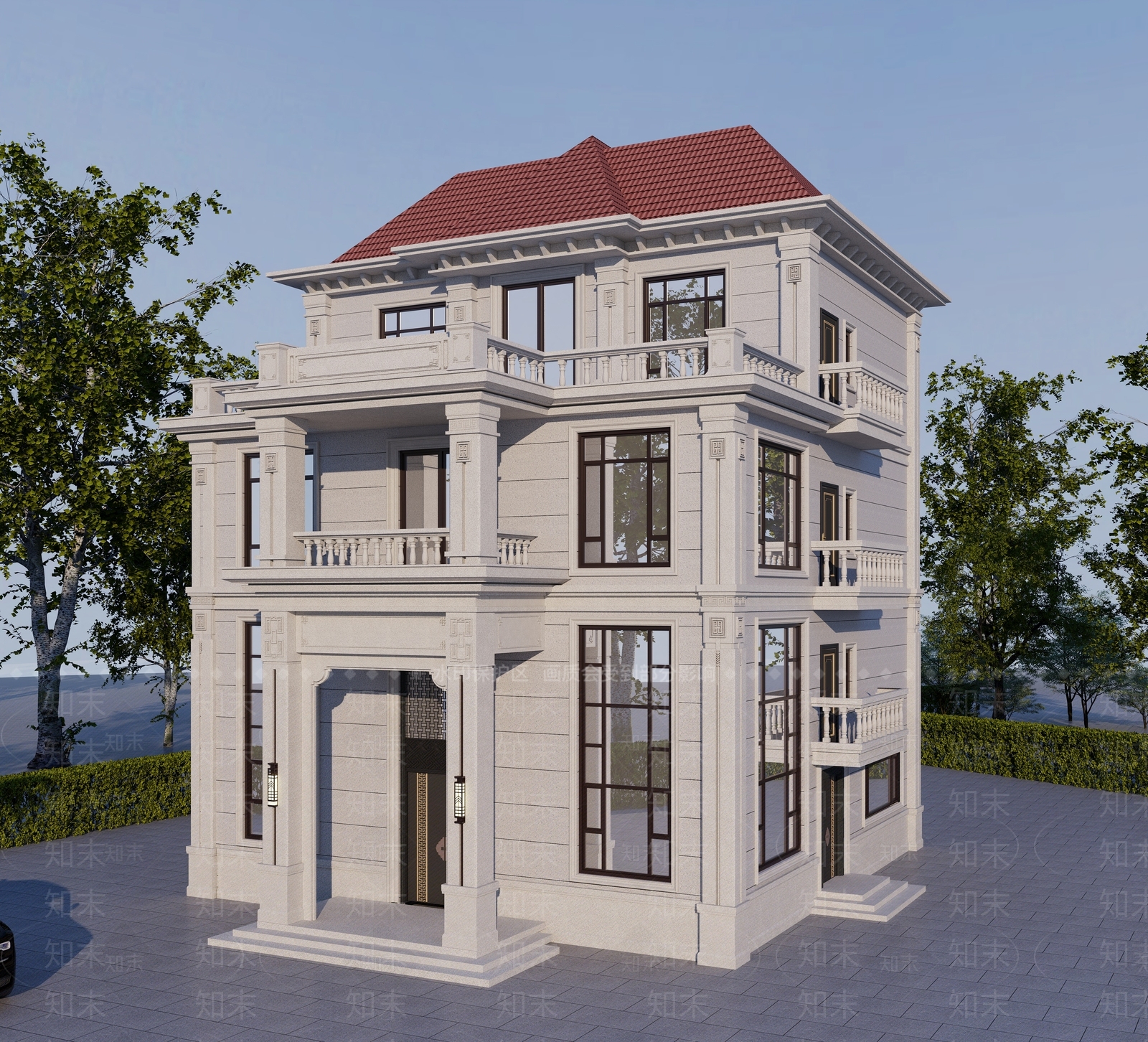 新中式别墅外观3D模型下载【ID:1228649578】