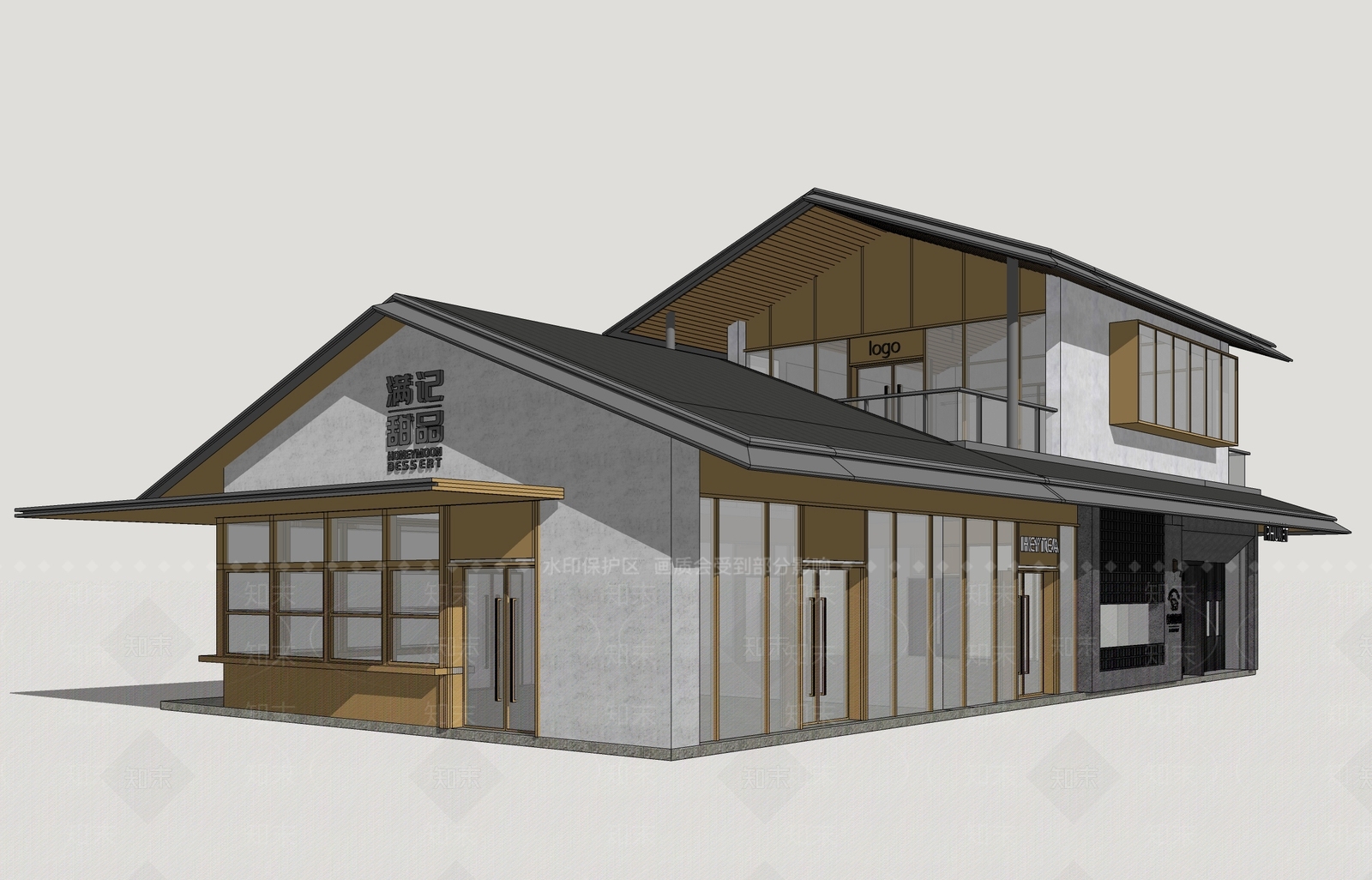 新中式餐饮建筑SU模型下载【ID:1228650519】