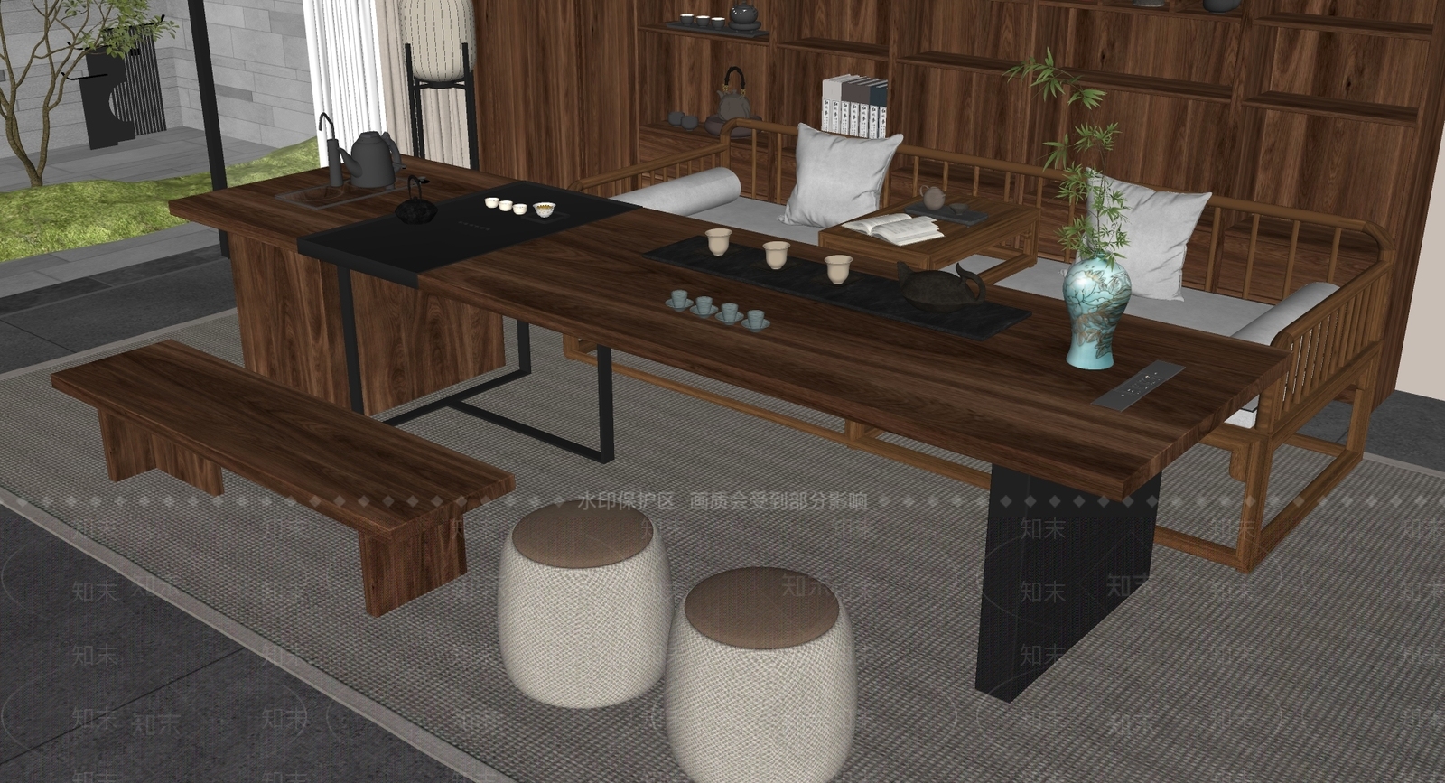 新中式茶桌椅SU模型下载【ID:1228653070】