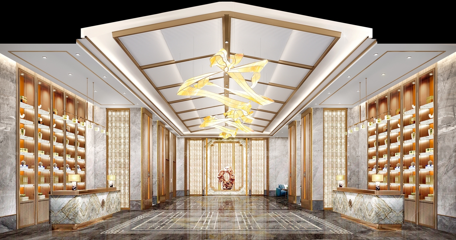 新中式酒店大堂3D模型下载【ID:1228659762】