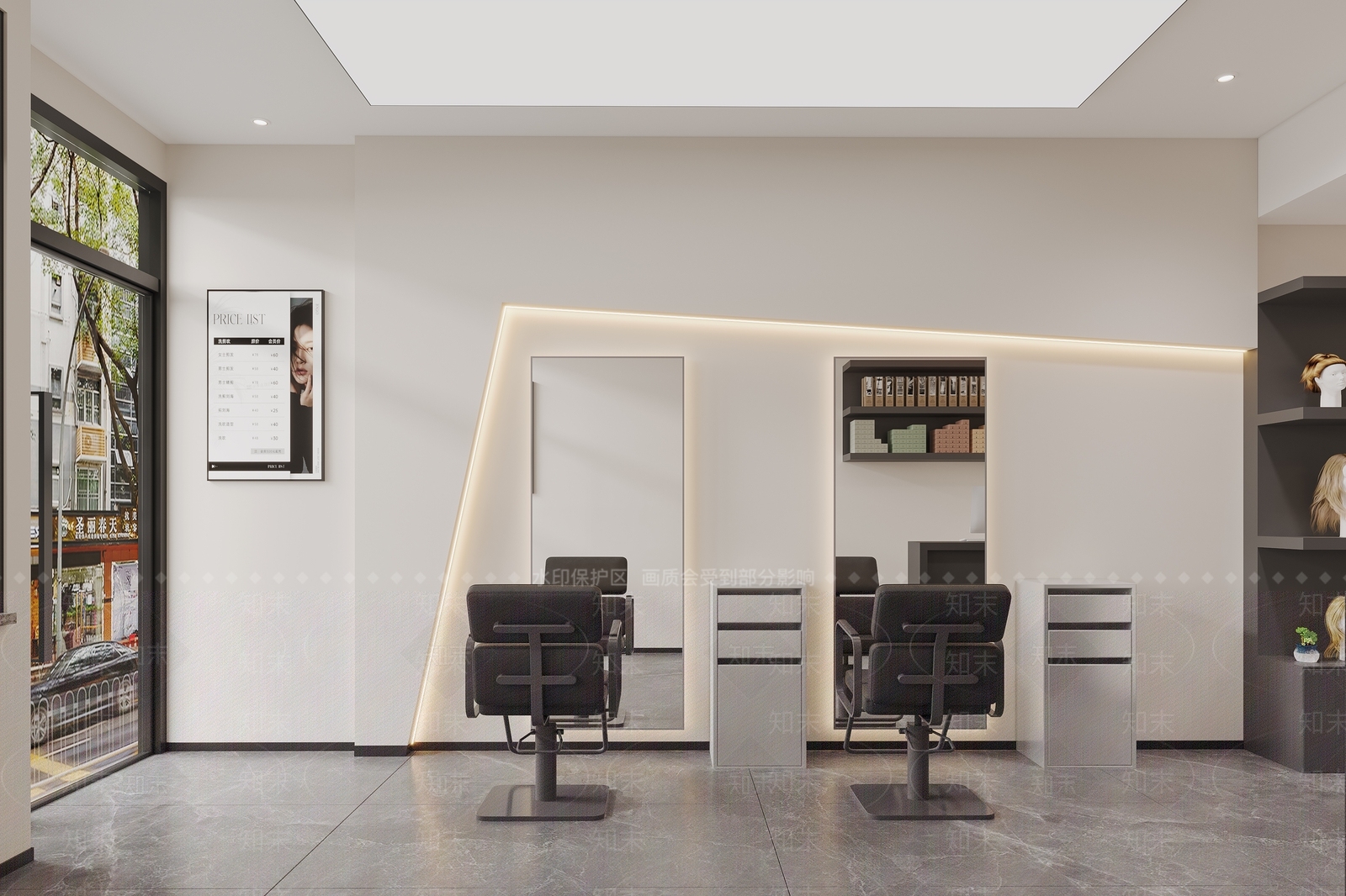 现代简约美发店3D模型渲染效果图
