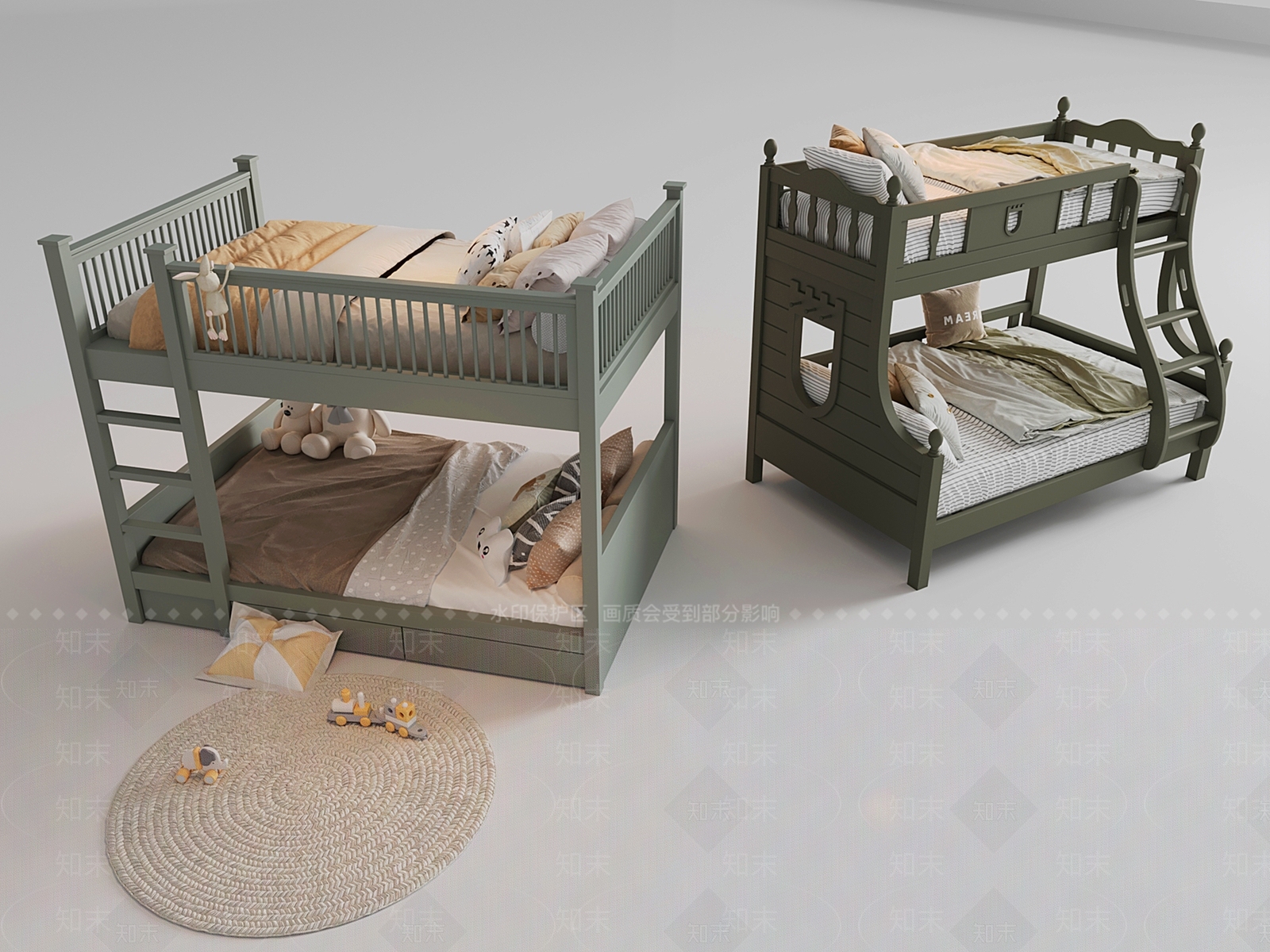 美式上下床3D模型下载【ID:1228664172】