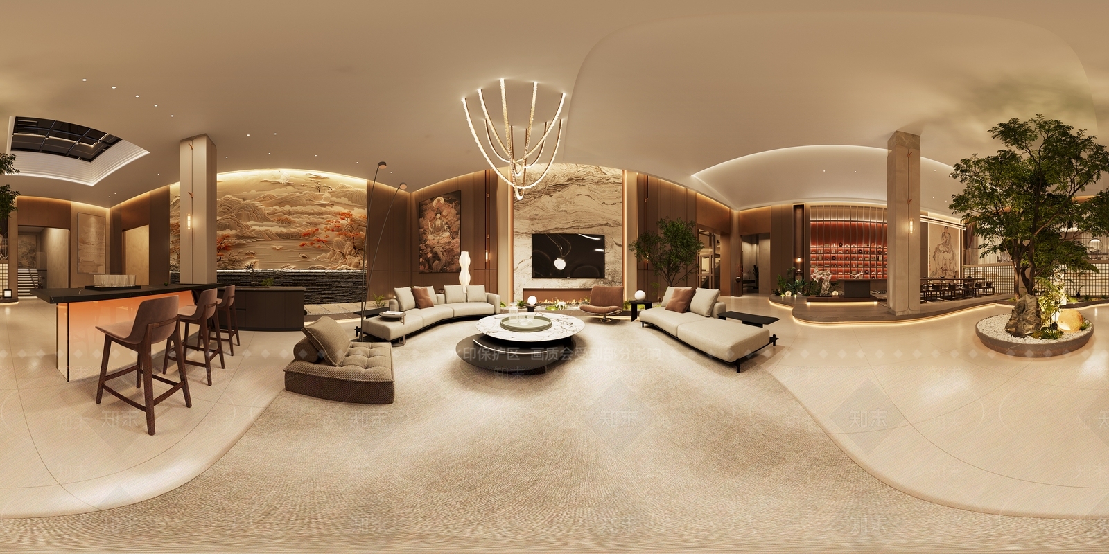 新中式酒店大堂3D模型下载【ID:1228670936】