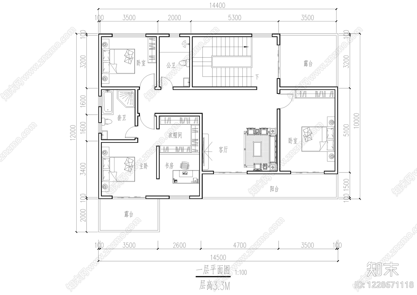 别墅建筑cad施工图下载【ID:1228671118】