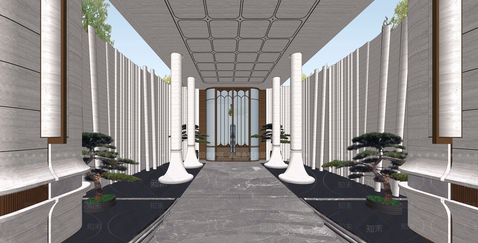 新中式景观售楼处建筑SU模型下载【ID:1228673327】