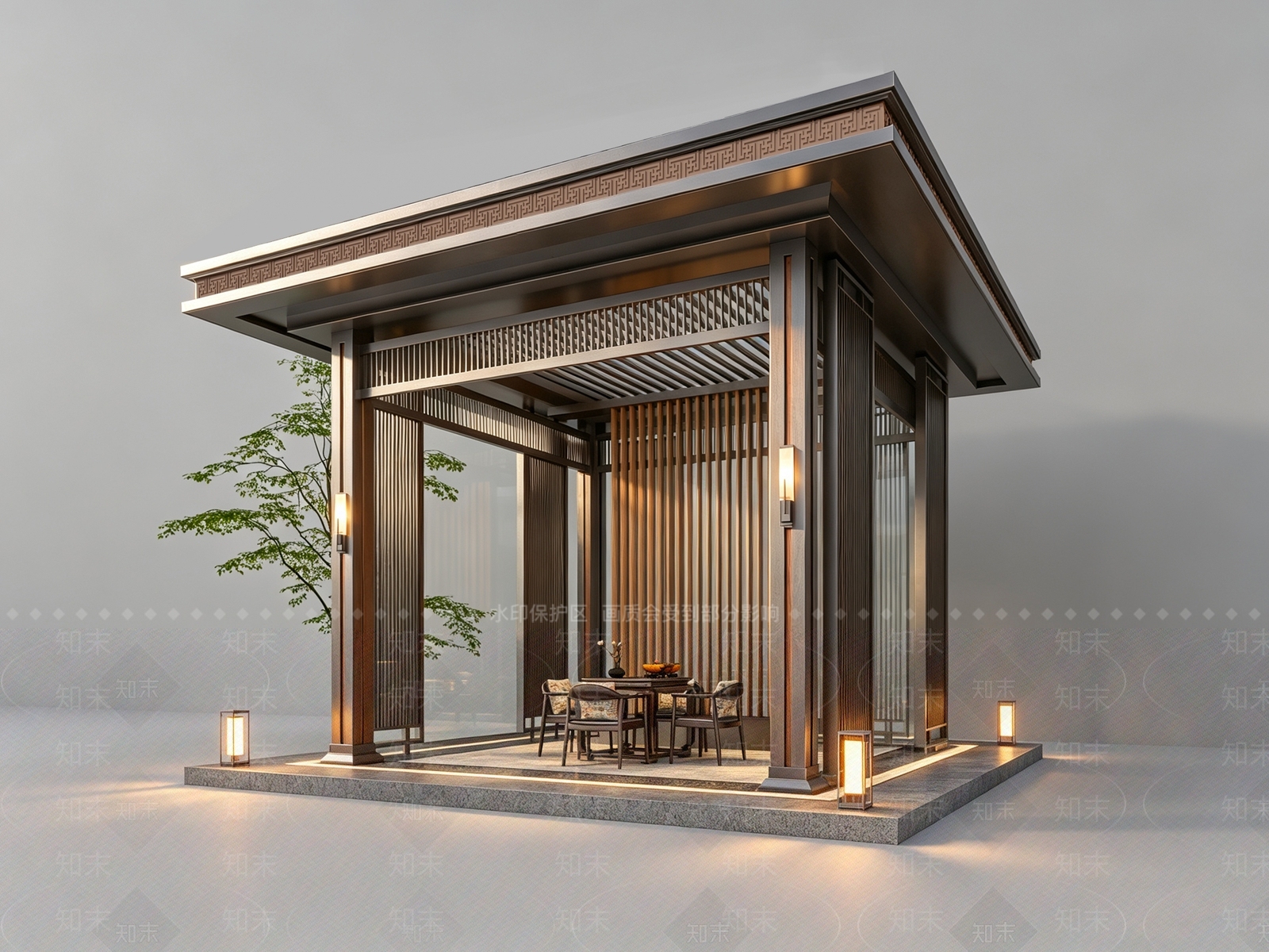 新中式景观亭子SU模型下载【ID:1228686343】