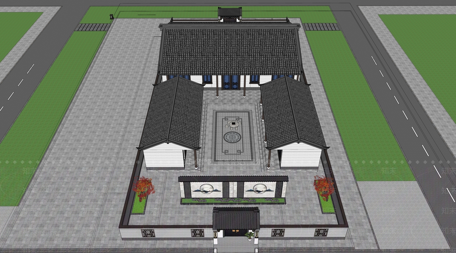 中式古建四合院SU模型下载【ID:1228687267】