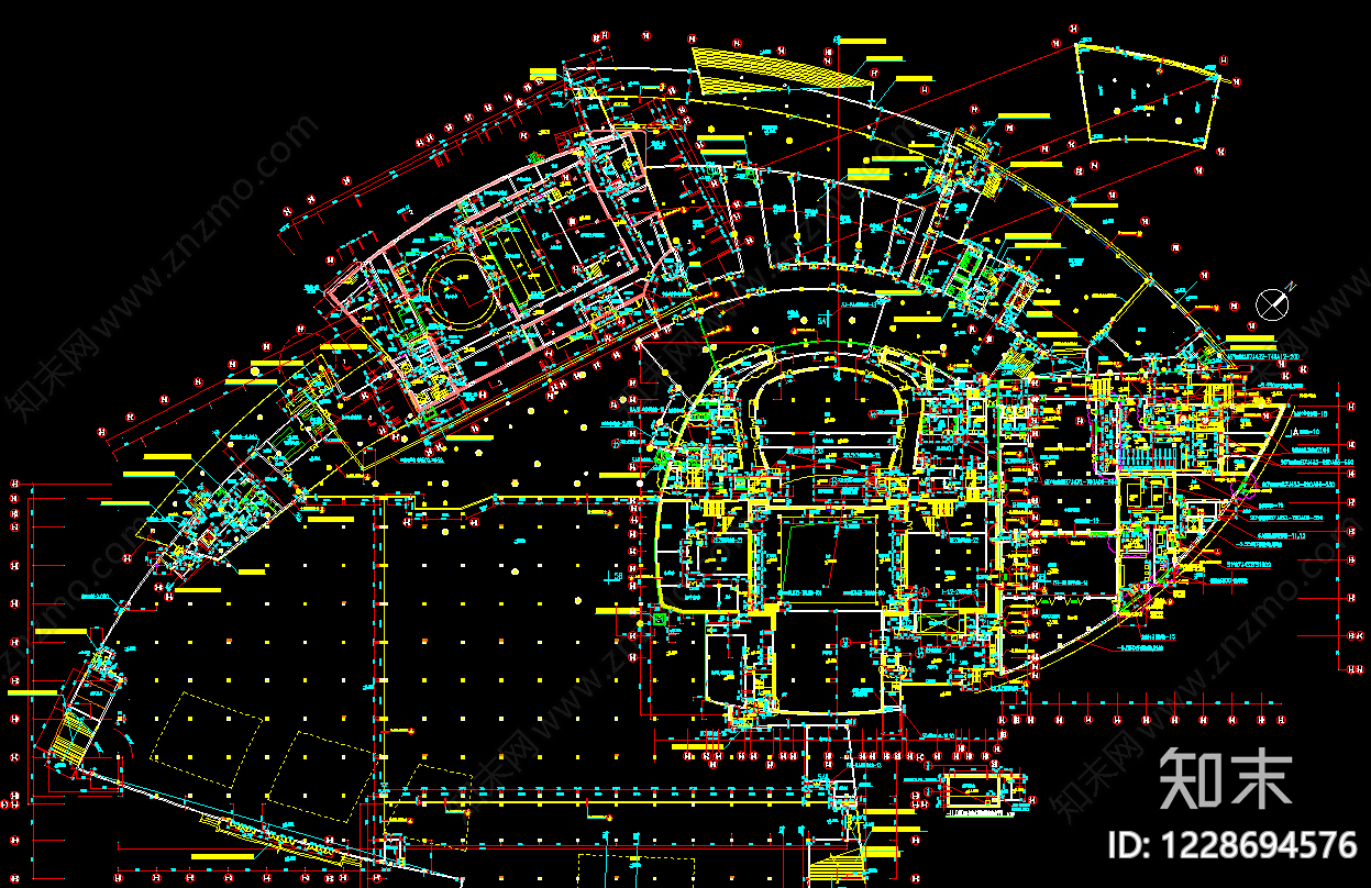 会议中心建筑cad施工图下载【ID:1228694576】