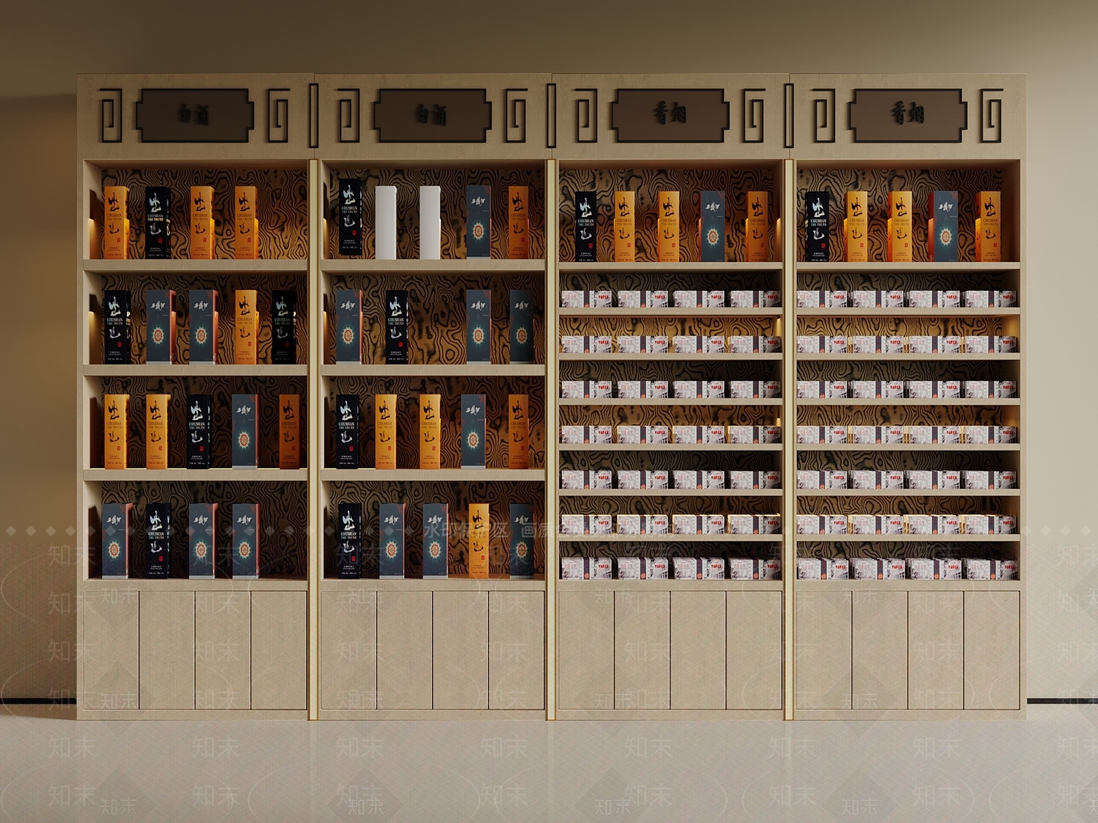 新中式酒柜SU模型下载【ID:1228695190】