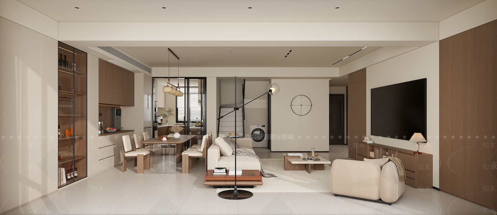 现代简约大平层客餐厅3D模型下载【ID:1228699134】