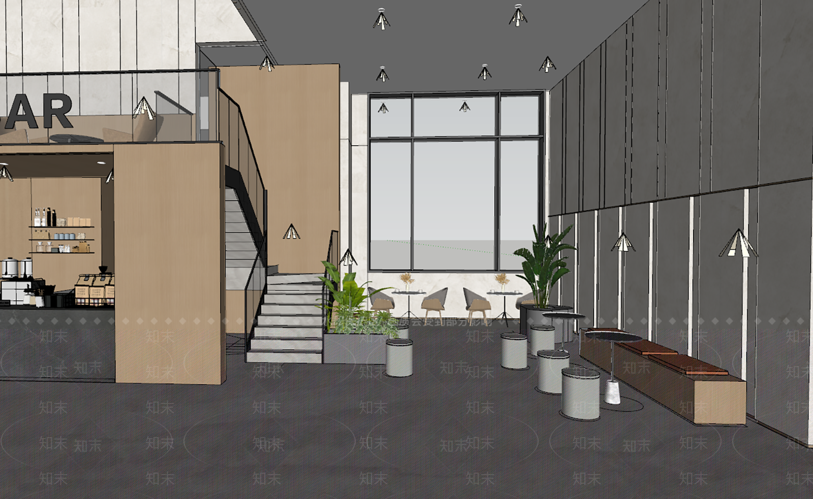 现代简约办公大堂SU模型下载【ID:1228708238】