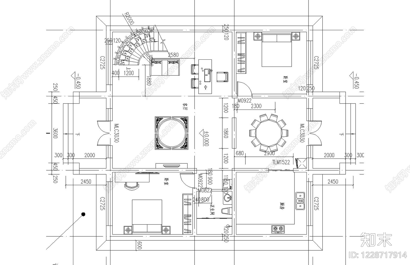别墅建筑cad施工图下载【ID:1228717914】