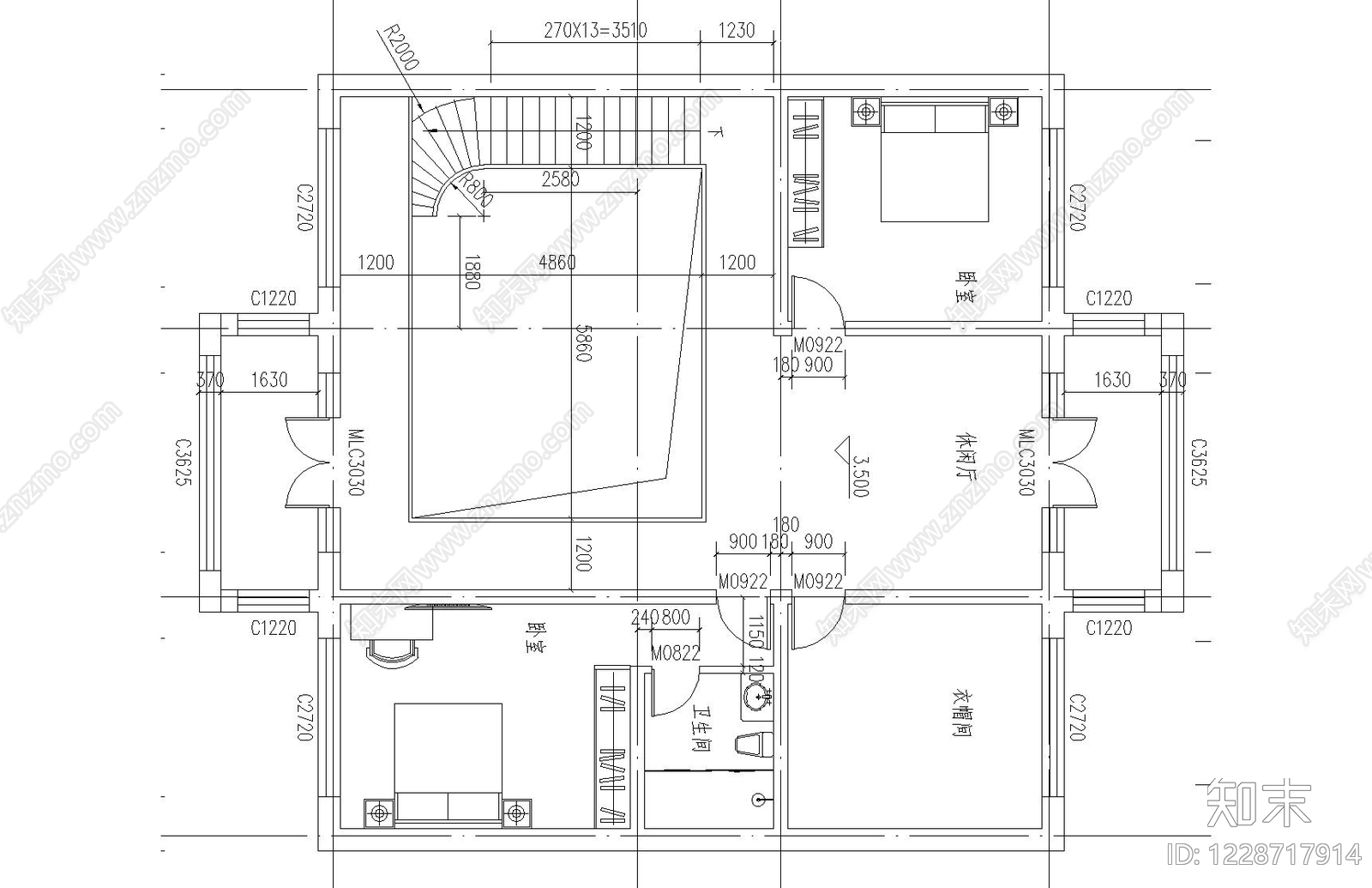 别墅建筑cad施工图下载【ID:1228717914】