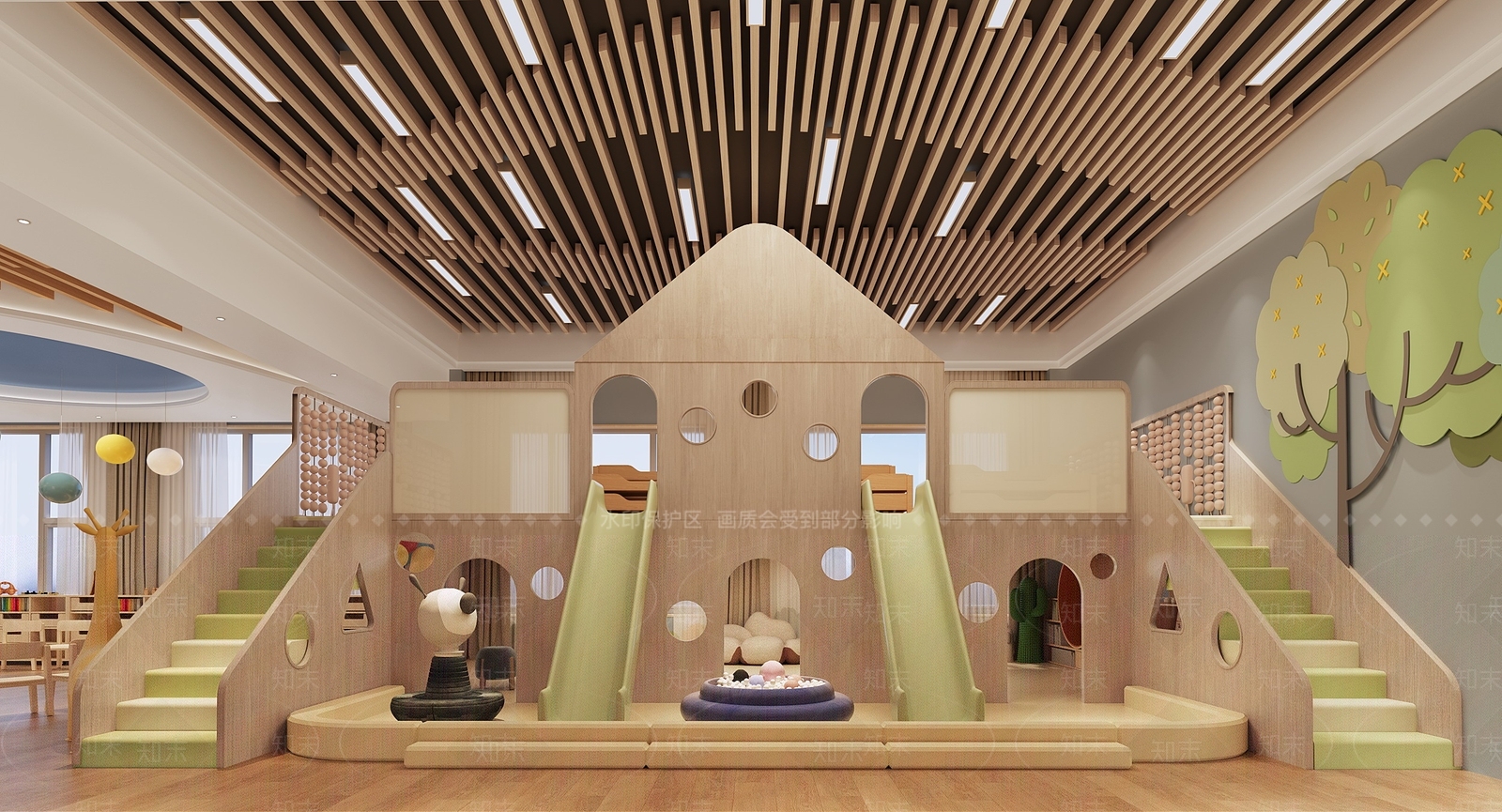 原木风幼儿园3D模型下载【ID:1228726939】
