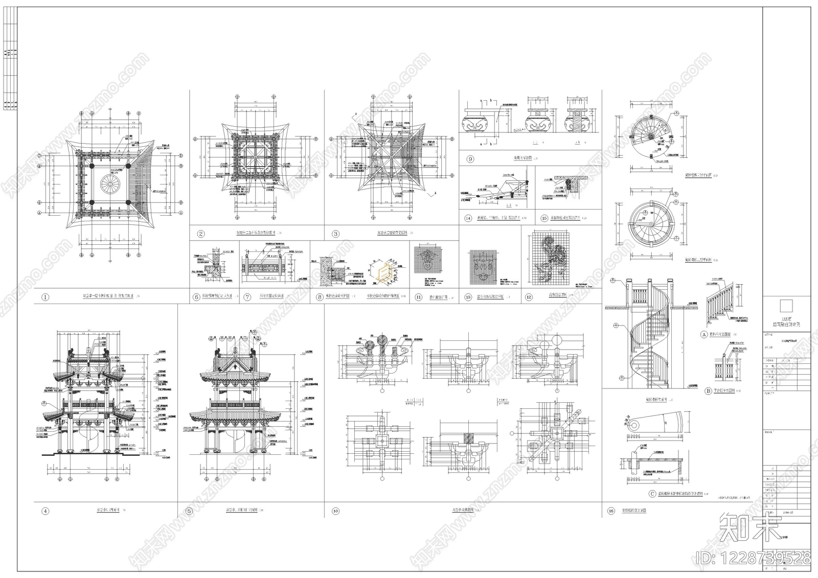 仿古建筑cad施工图下载【ID:1228739528】