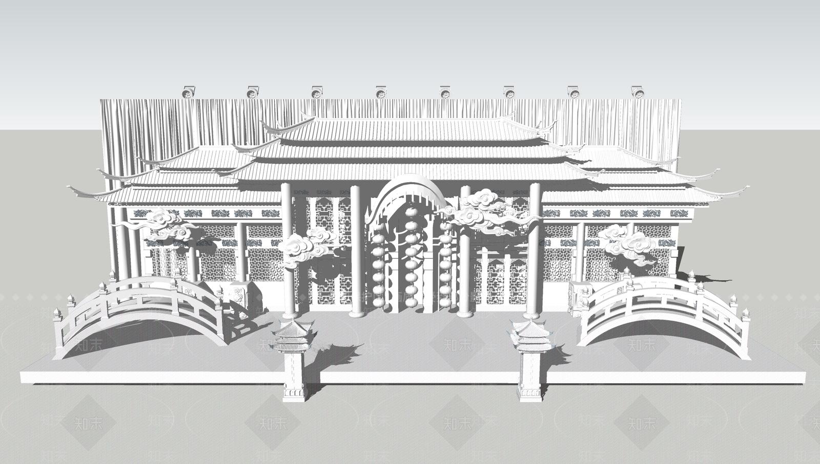 中式古建打卡墙SU模型下载【ID:1228744022】