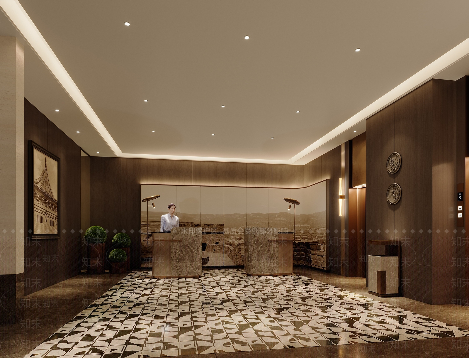 新中式酒店走廊3D模型下载【ID:1228746327】