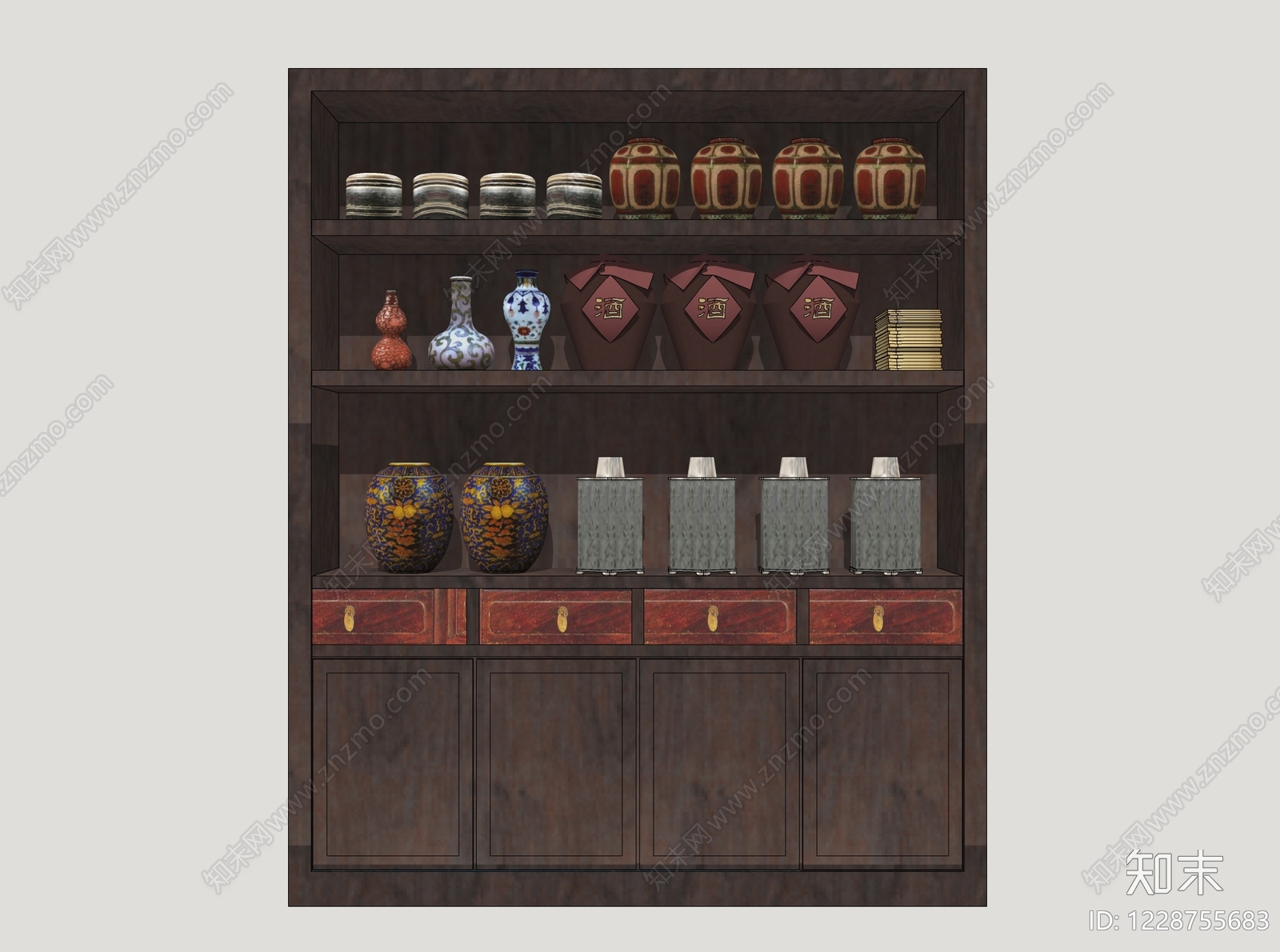 新中式酒柜SU模型下载【ID:1228755683】