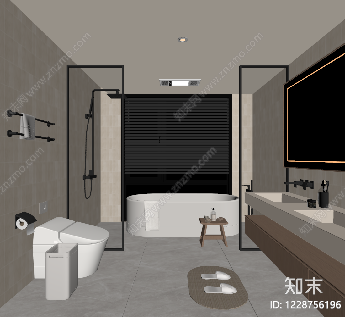 奶油风卫生间SU模型下载【ID:1228756196】