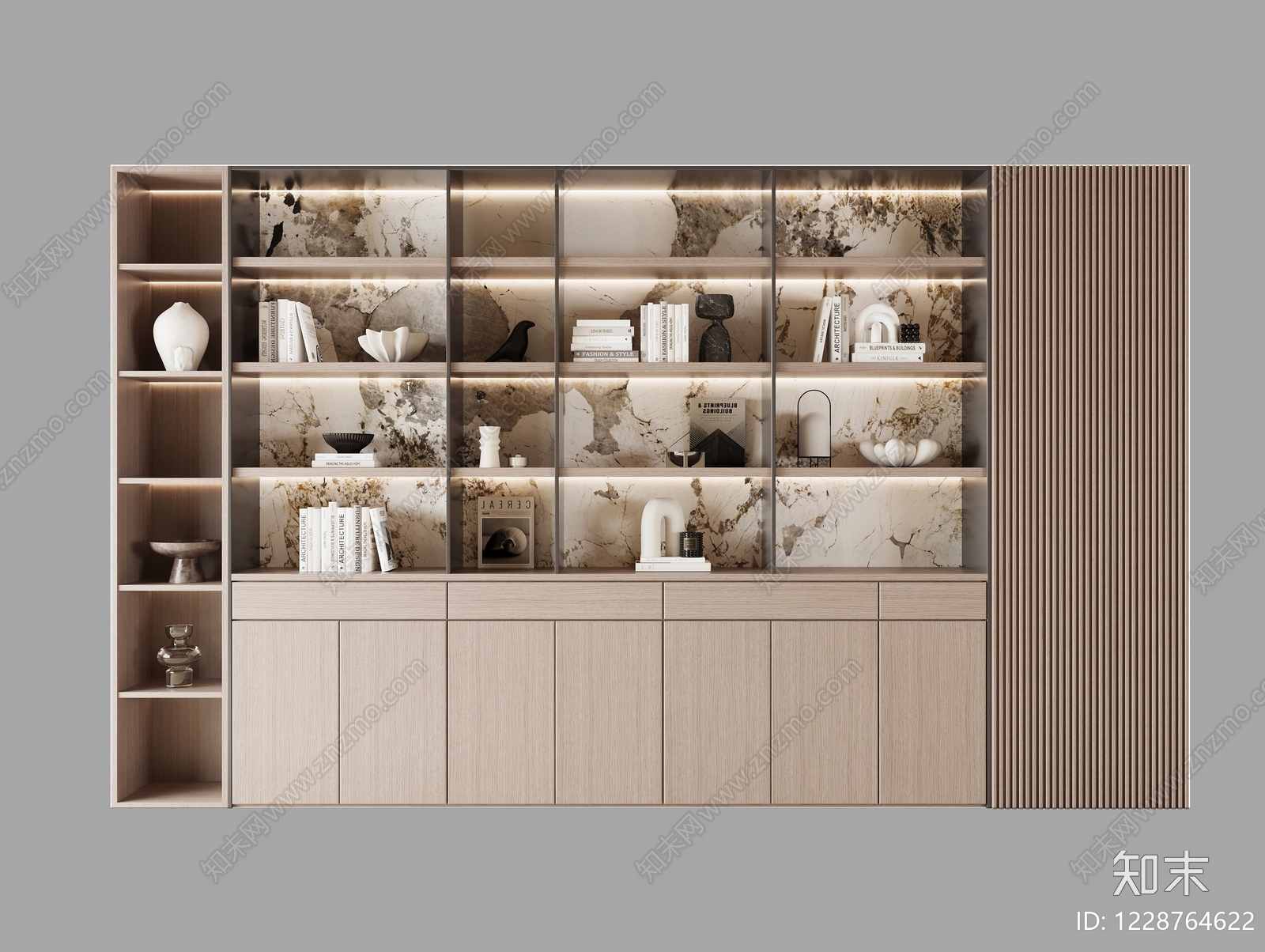 轻奢书柜3D模型下载【ID:1228764622】