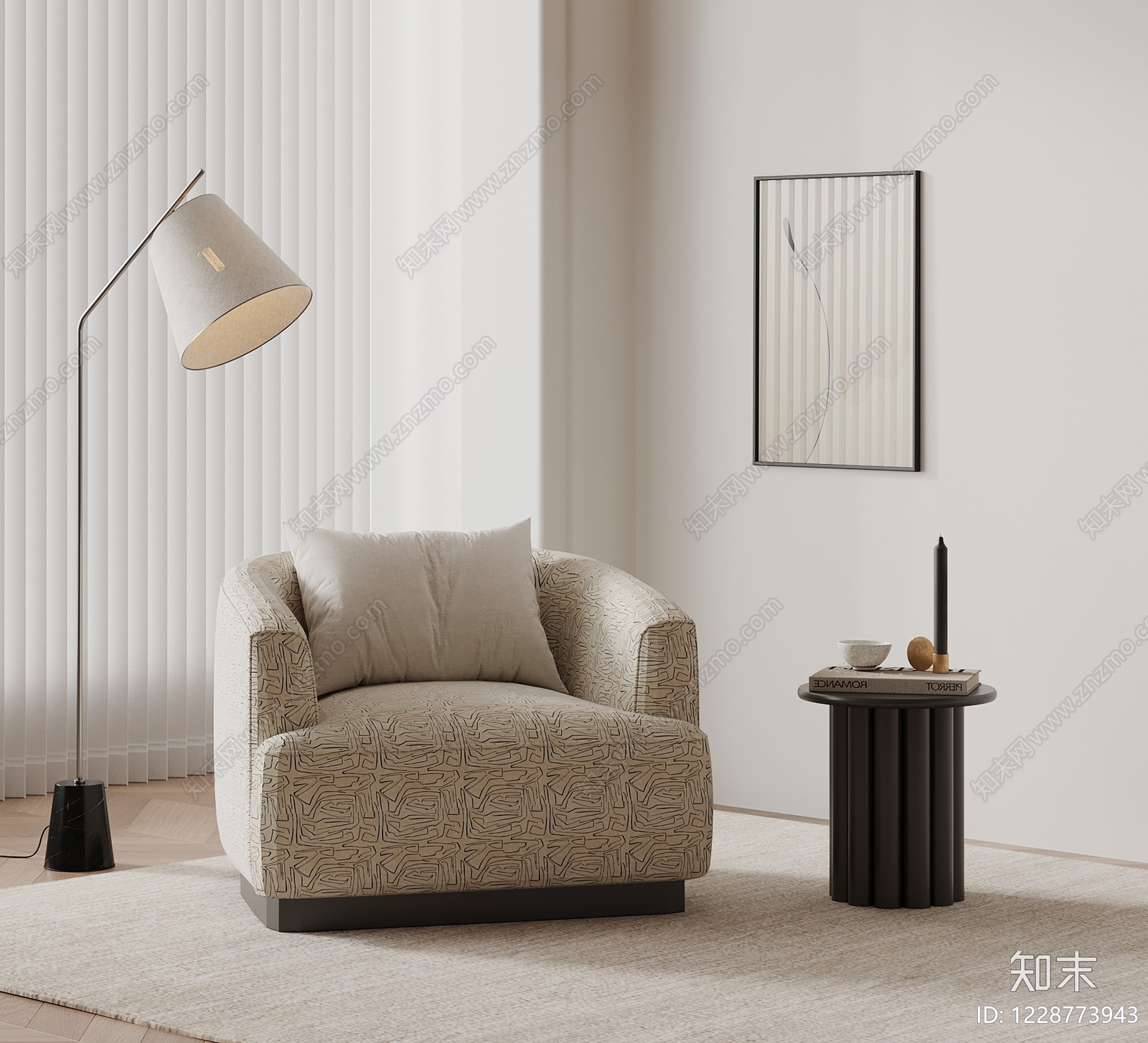 奶油风单人沙发3D模型下载【ID:1228773943】