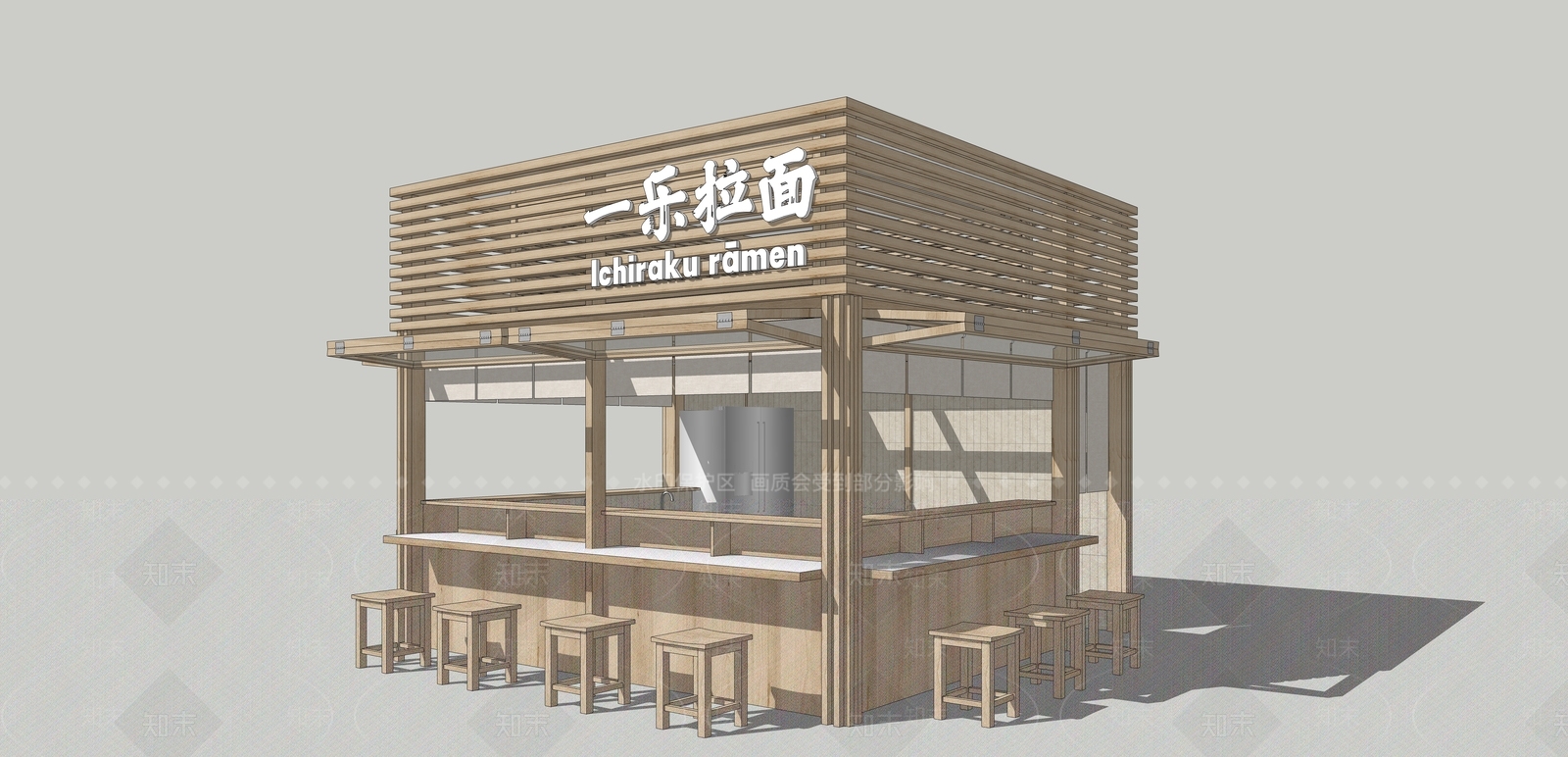 原木风面馆SU模型下载【ID:1228786806】