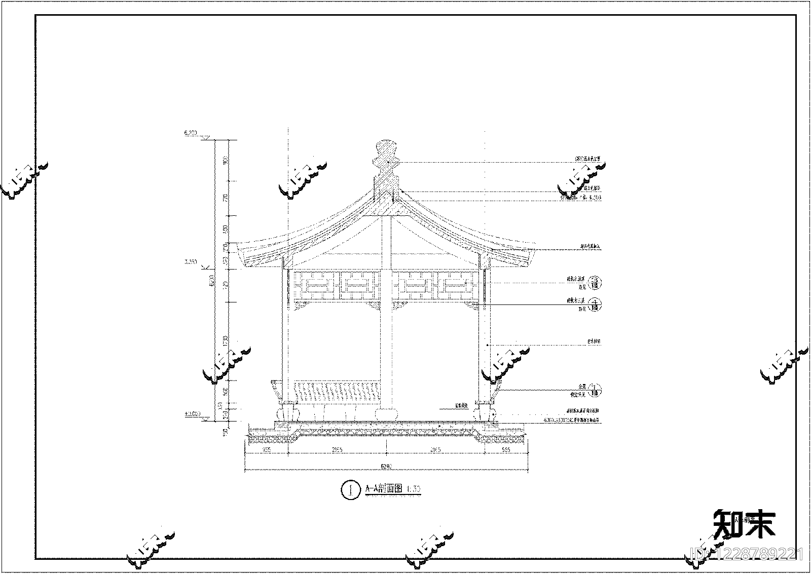 公园休憩廊亭cad施工图下载【ID:1228789221】