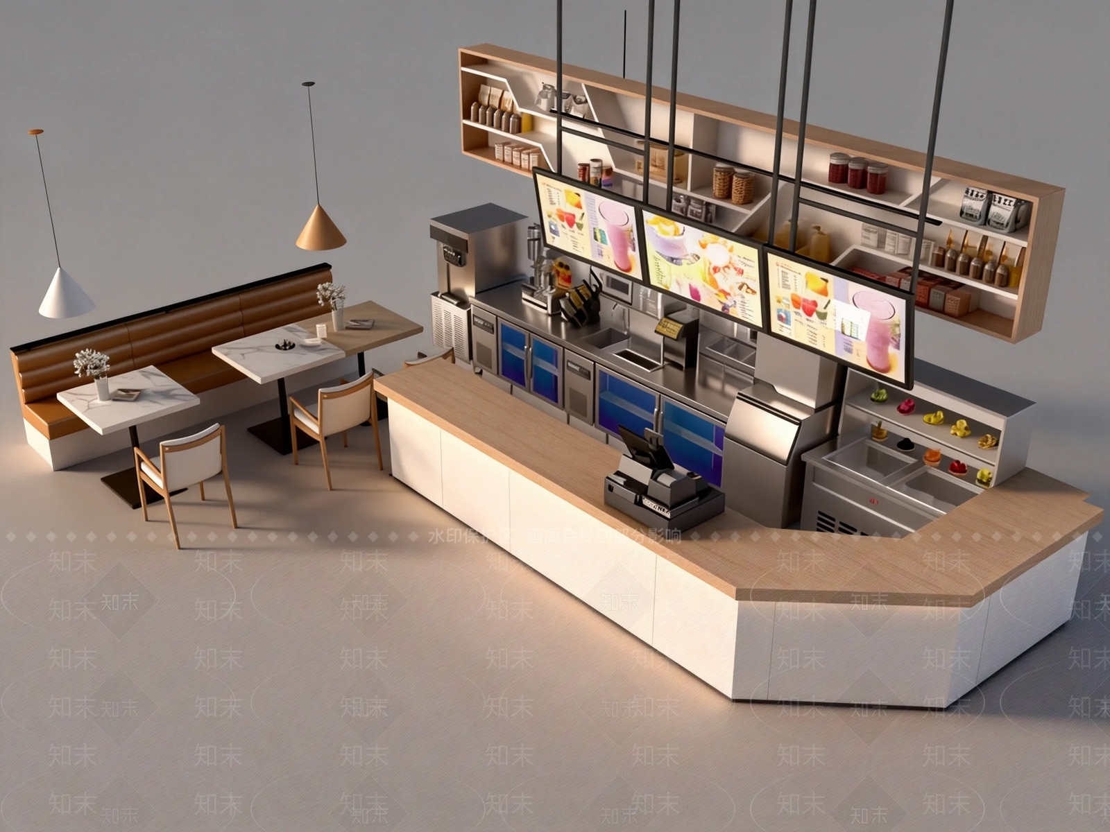 现代简约奶茶店3D模型下载【ID:1228790174】
