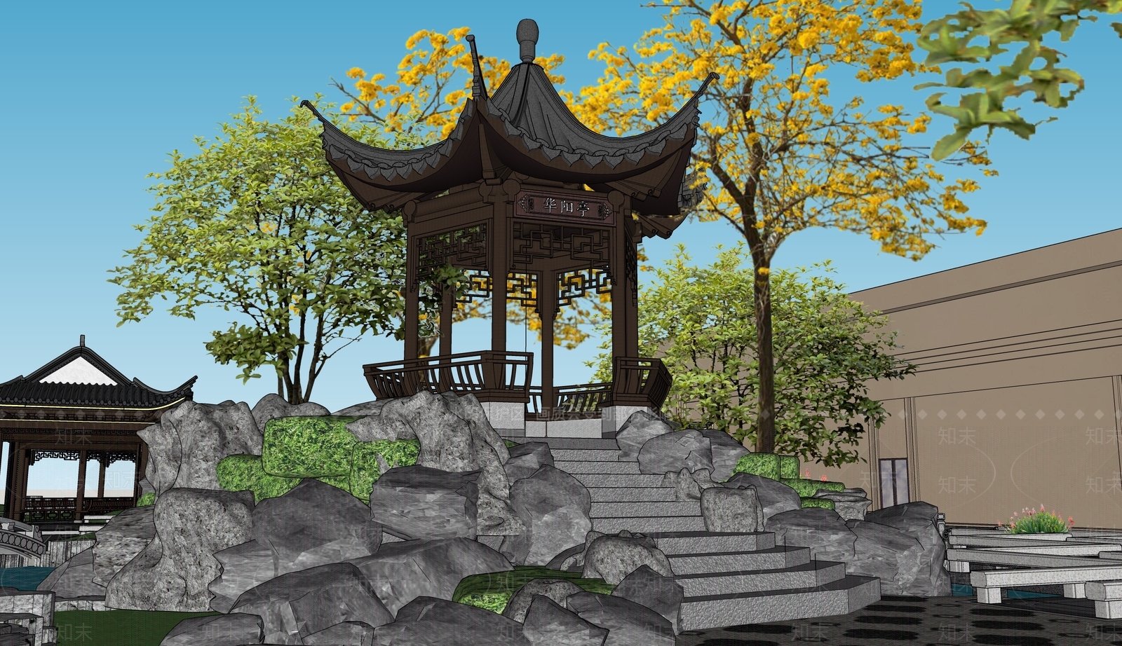传统园林亭子SU模型下载【ID:1228798060】